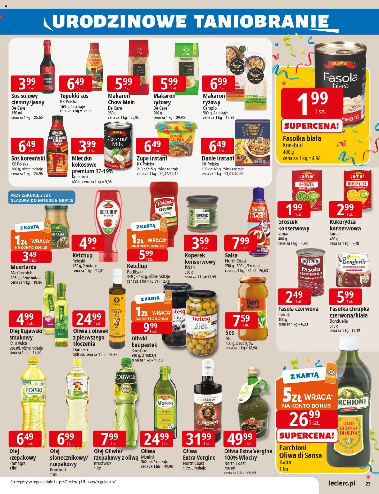 E.Leclerc Gazetka - Wrocław od 04.11.2025 | Strona: 23 | Produkty: Oliwa monini, Oliwa z oliwek, Fasola czerwona, Musztarda