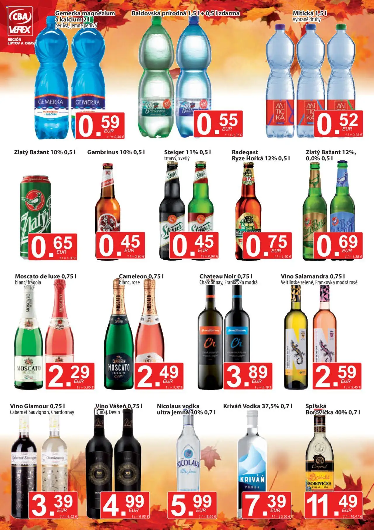 Nové CBA Verex akcie – leták je platný od 16.10.2025 | Strana: 10 | Produkty: Zlatý Bažant, Steiger, Baldovská, Nicolaus vodka