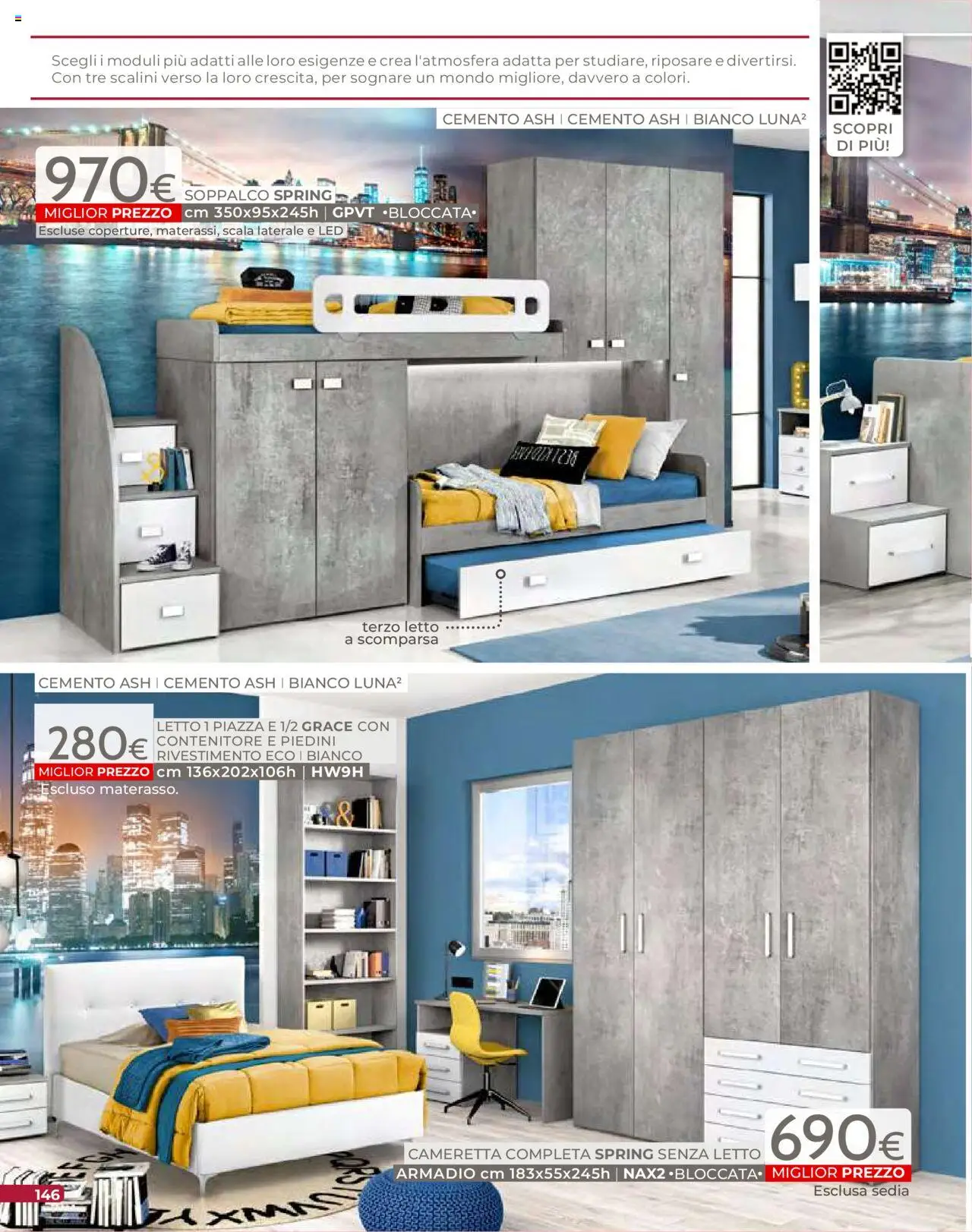 Volantino Mondo Convenienza del 09.09.2025 | Pagina: 148 | Prodotti: Scala, Letto, Armadio, Sedia