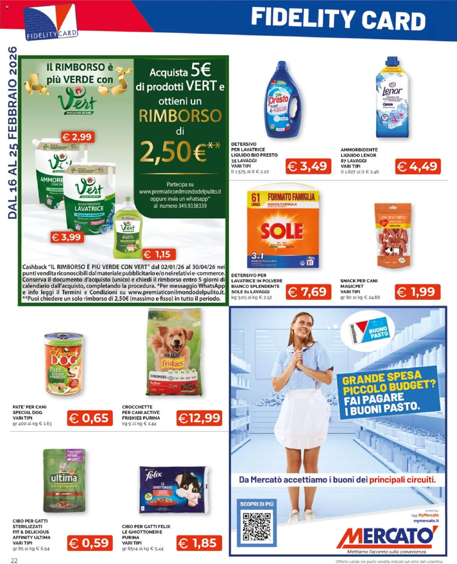 Volantino Mercatò del 16.02.2026 | Pagina: 22 | Prodotti: Paté, Tè, Crocchette, Lavatrice