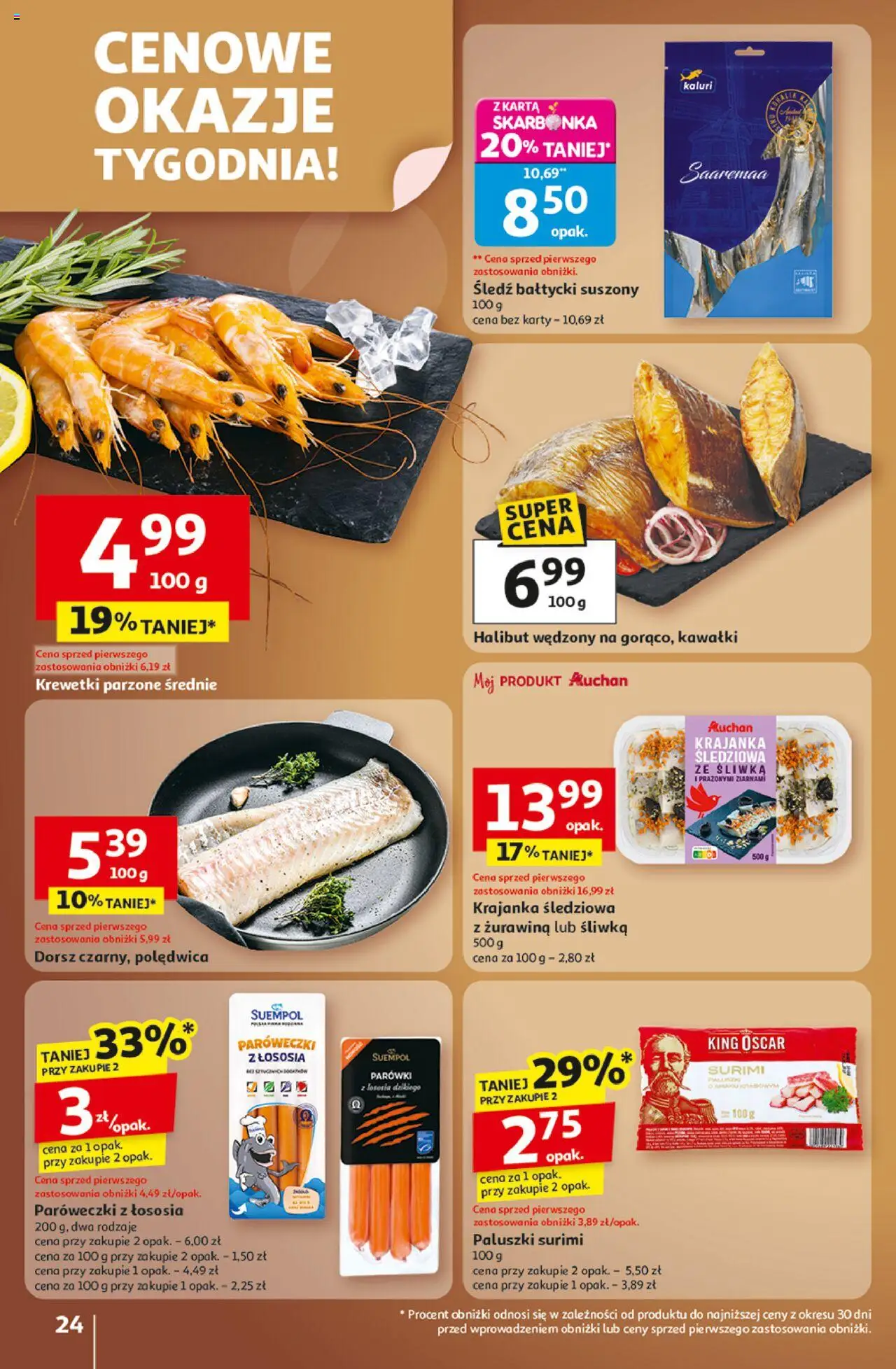 Auchan Gazetka - Wielkie przeboje cenowe Hipermarket od 23.10.2025 | Strona: 24 | Produkty: Krewetki, Surimi, Parówki, Żurawina