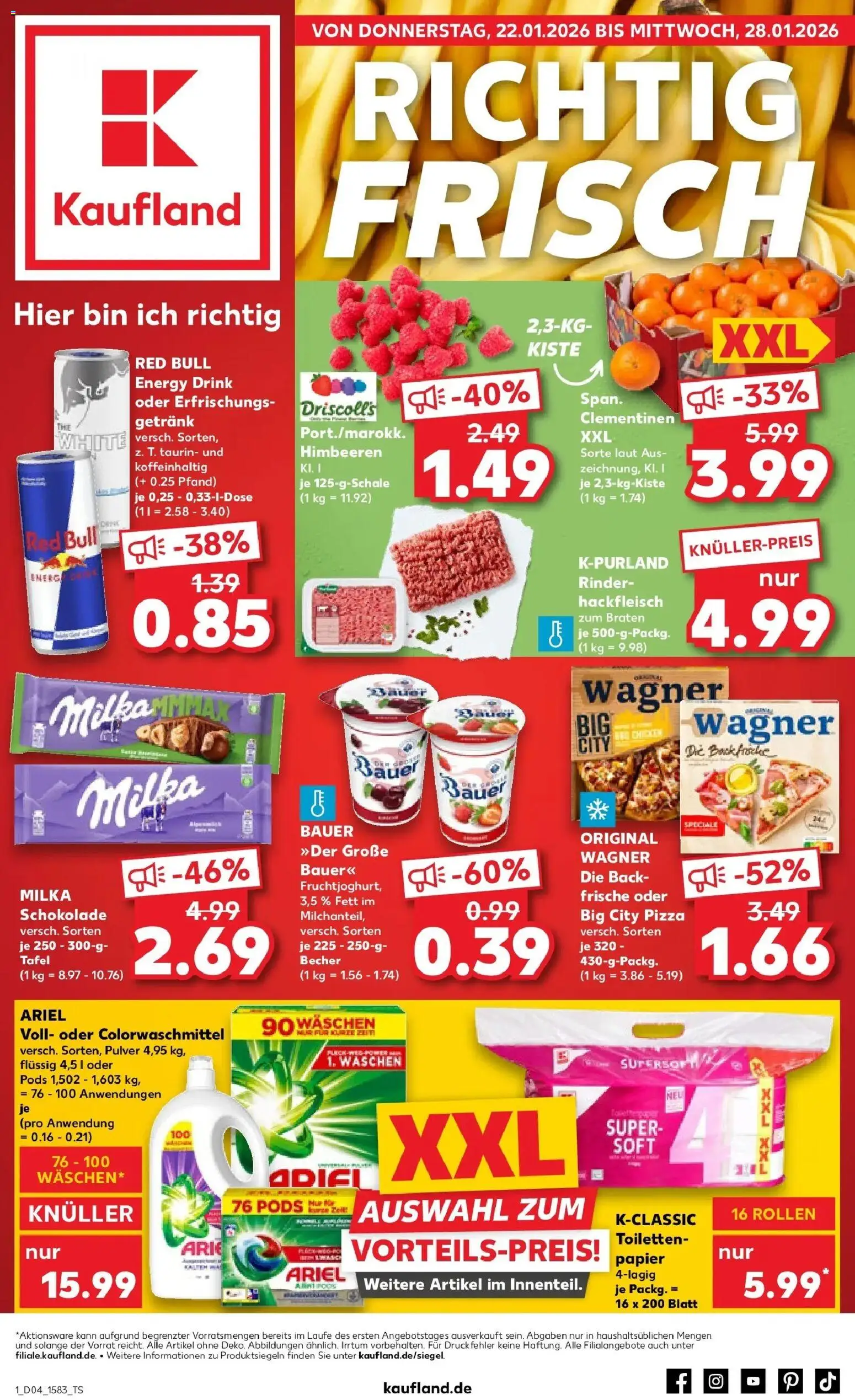 Kaufland prospekt Gütersloh	 – gültig ab 22.01.2026 | Seite: 3 | Produkte: Himbeeren, Red bull, Ariel, Hackfleisch