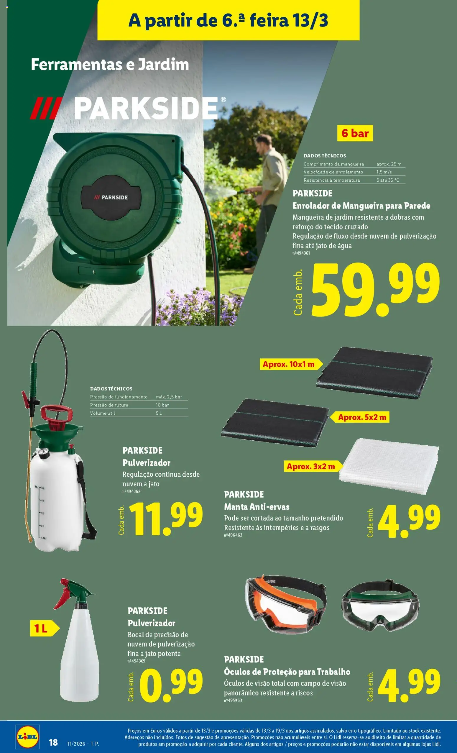 Lidl Novidades │ válido de 09.03.2026 | Página: 18 | Produtos: Agua, Óculos, Ferramentas, Mangueira