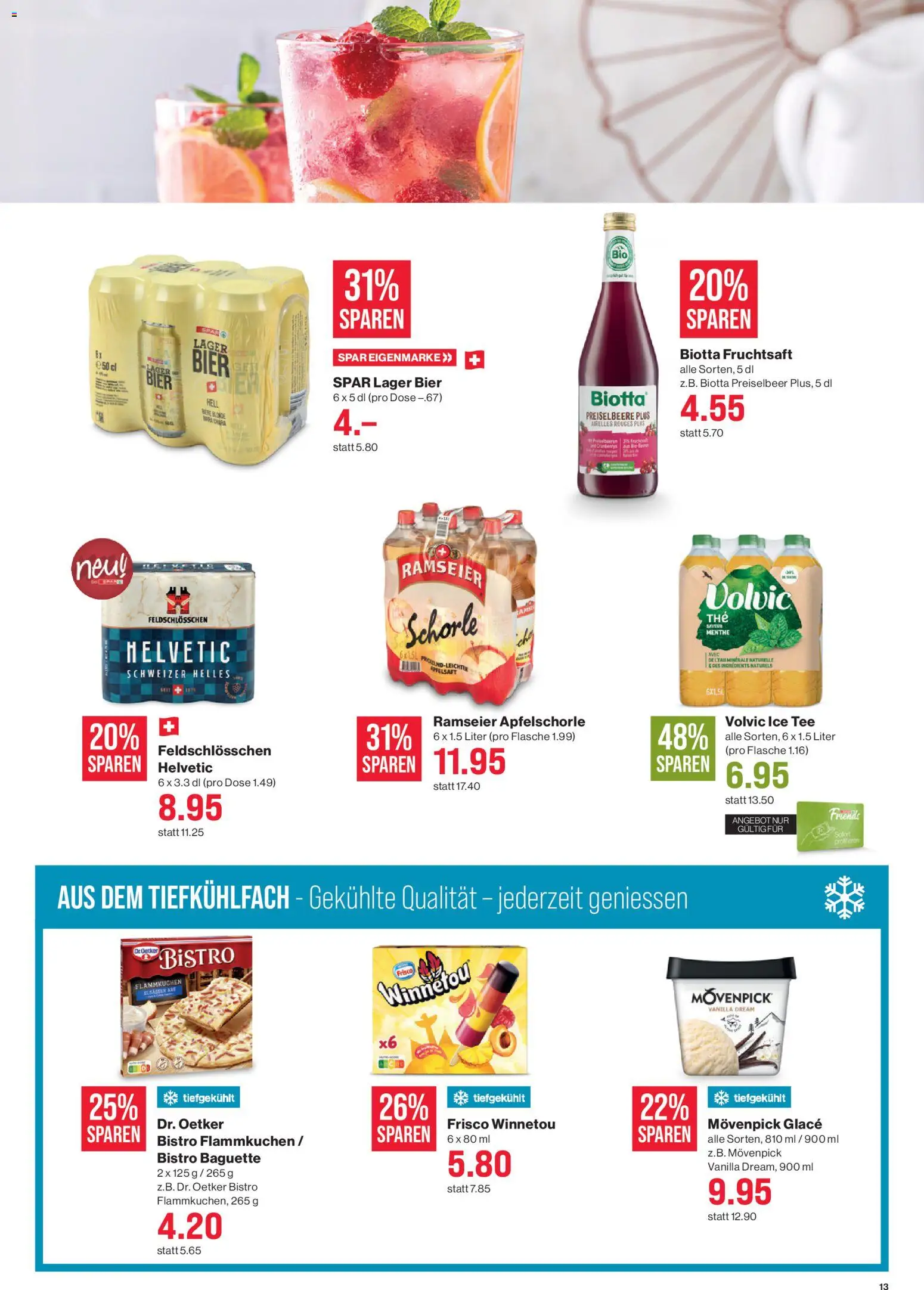 SPAR - SPAR Handels AG – gültig ab 30.04.2026 | Seite: 13 | Produkte: Glace, Apfelsaft, Bier, Tee