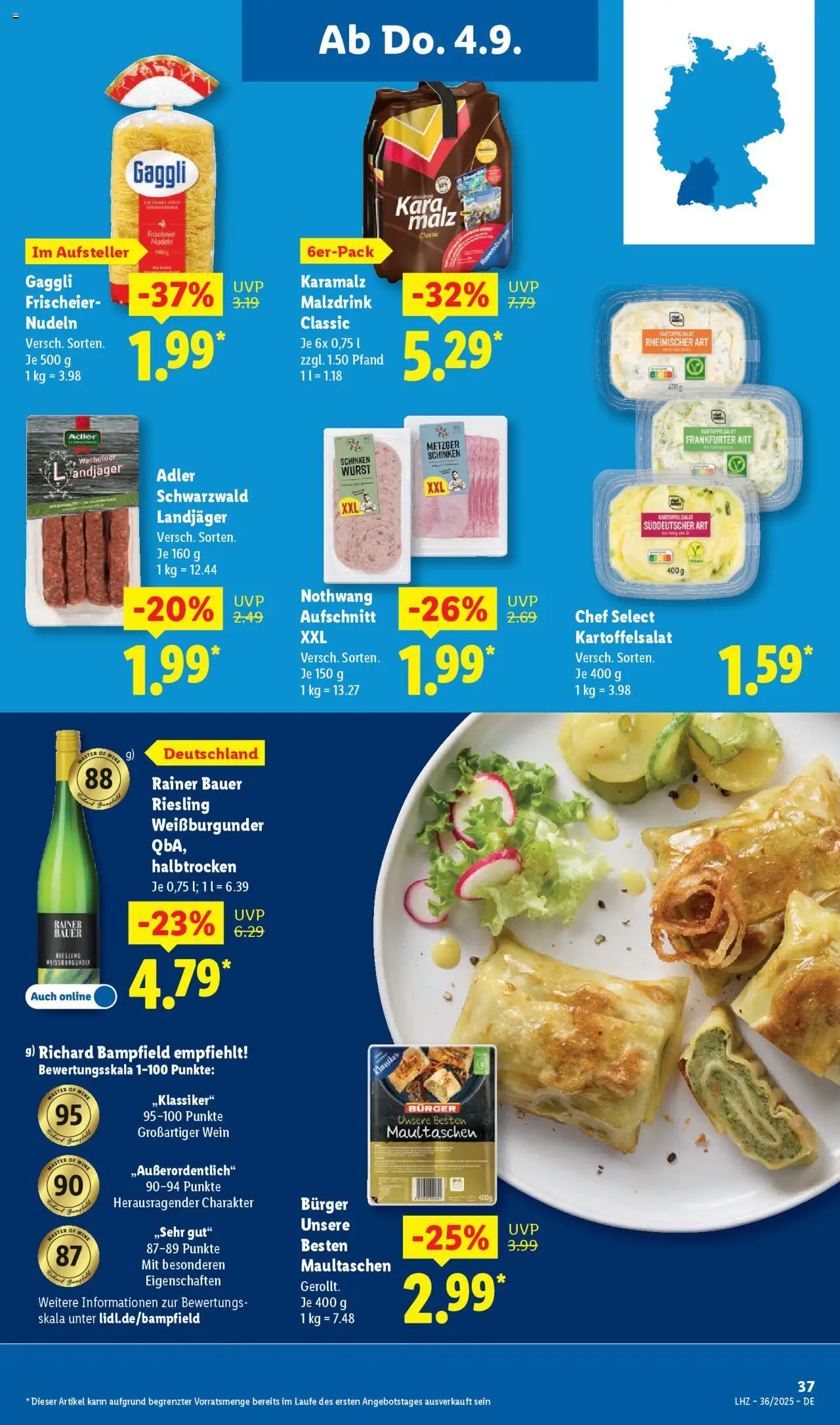 Lidl Prospekt Lüchow	 - gültig ab dem 01.09.2025 | Seite: 53 | Produkte: Burger, Wurst, Wein, Nudeln