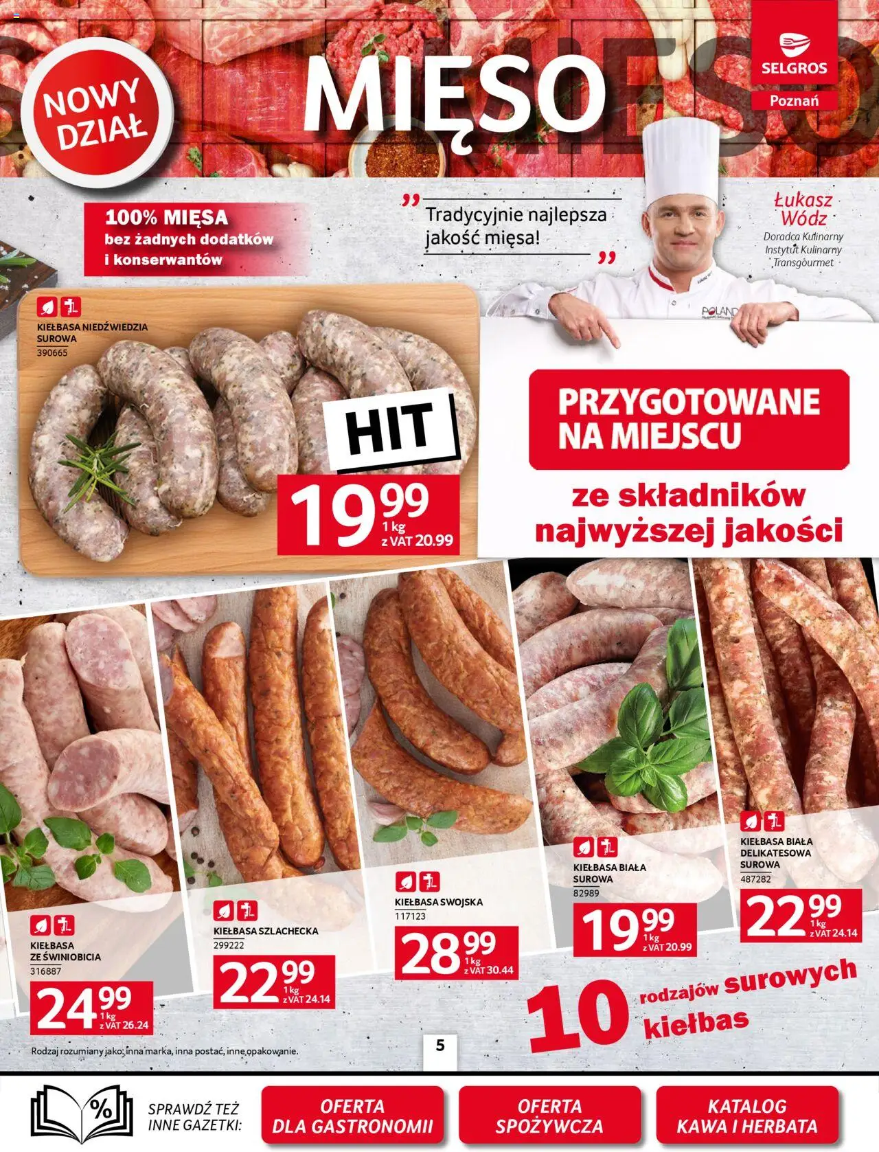 Selgros cash&carry Gazetka - Poznań oferta dla gastronomii od 09.10.2025 | Strona: 5 | Produkty: Kiełbasa, Mięso, Kawa, Herbata