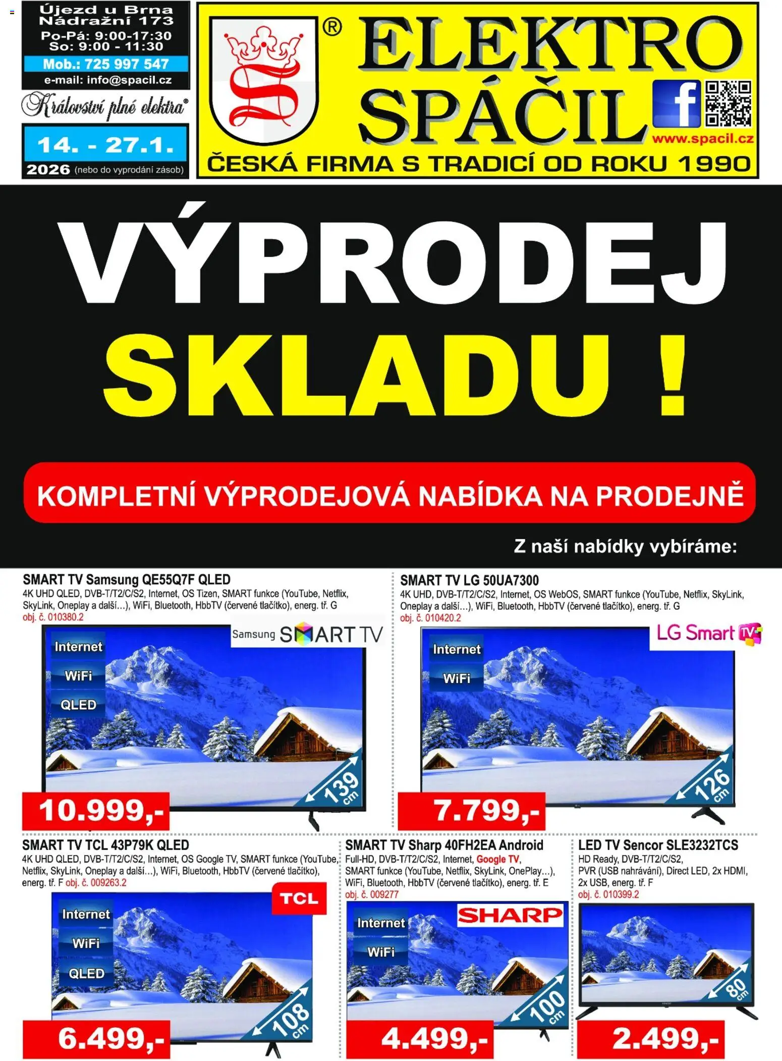 Elektro Spáčil leták od 14.01.2026 | Strana: 1 | Produkty: Tv, Samsung, Elektro, LED