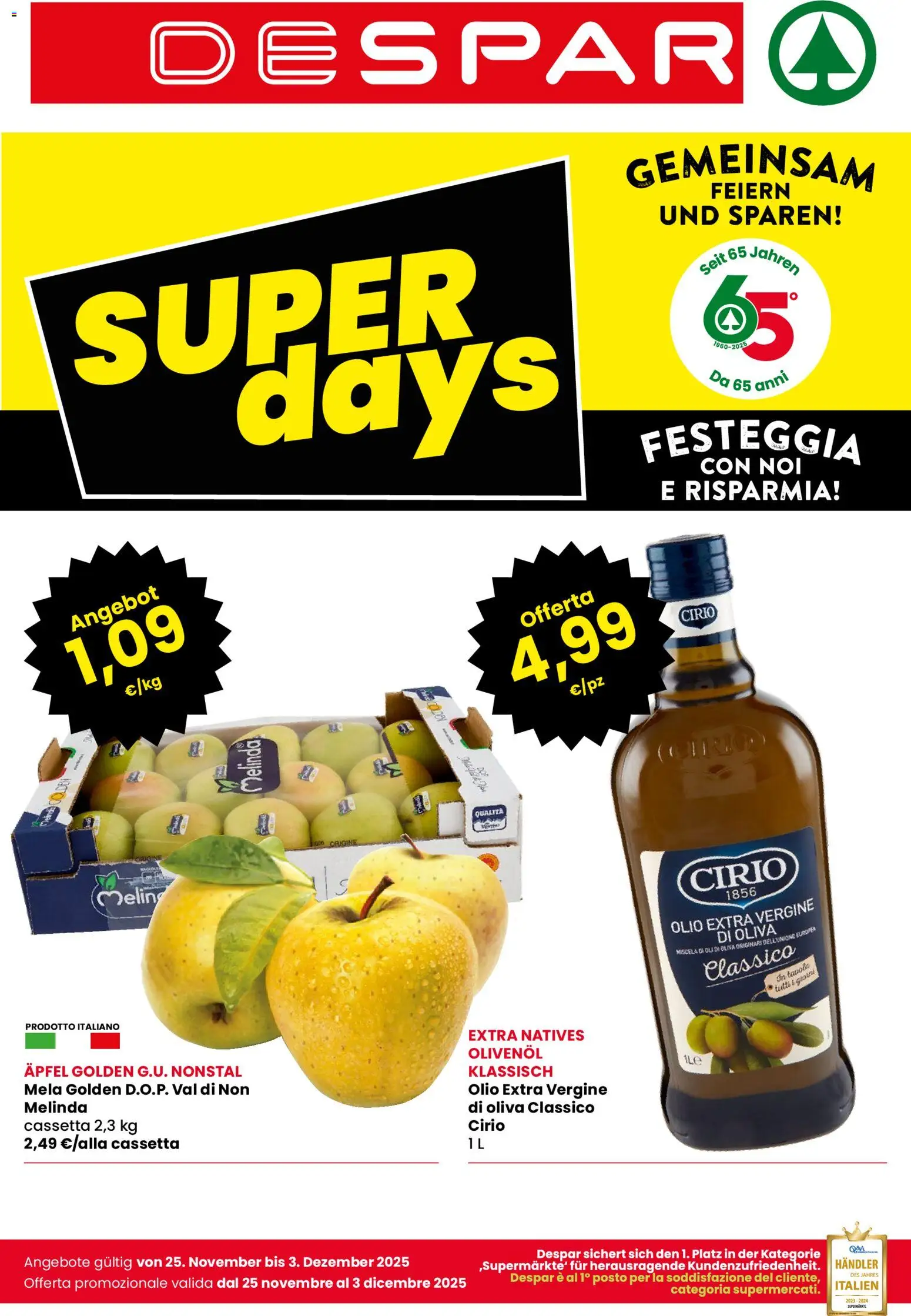 Volantino Despar del 25.11.2025 | Pagina: 1 | Prodotti: Olio, Olio extra vergine