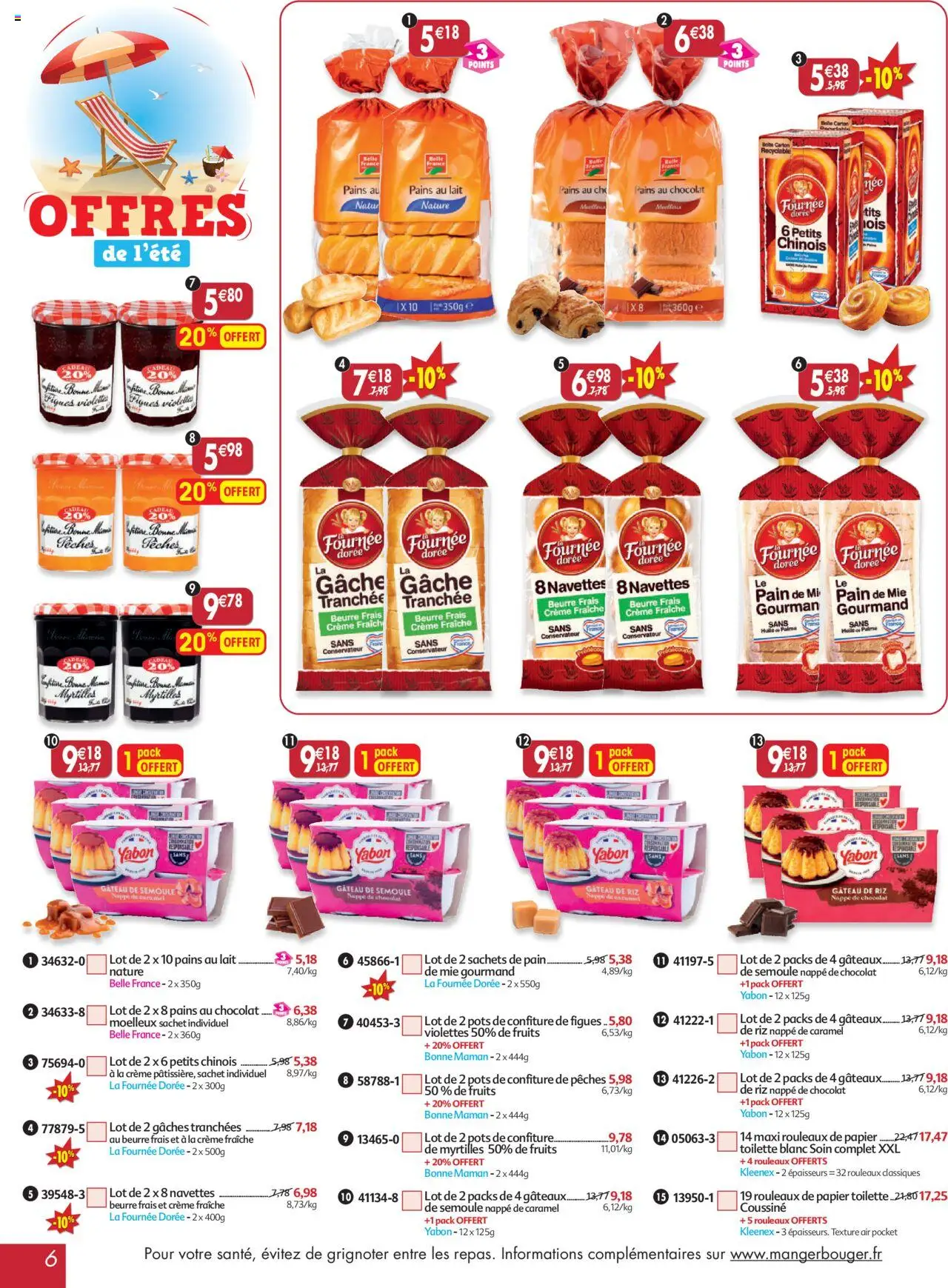  | Page: 6 | Produits: Papier toilette, Pain de mie, Nappe, Chocolat