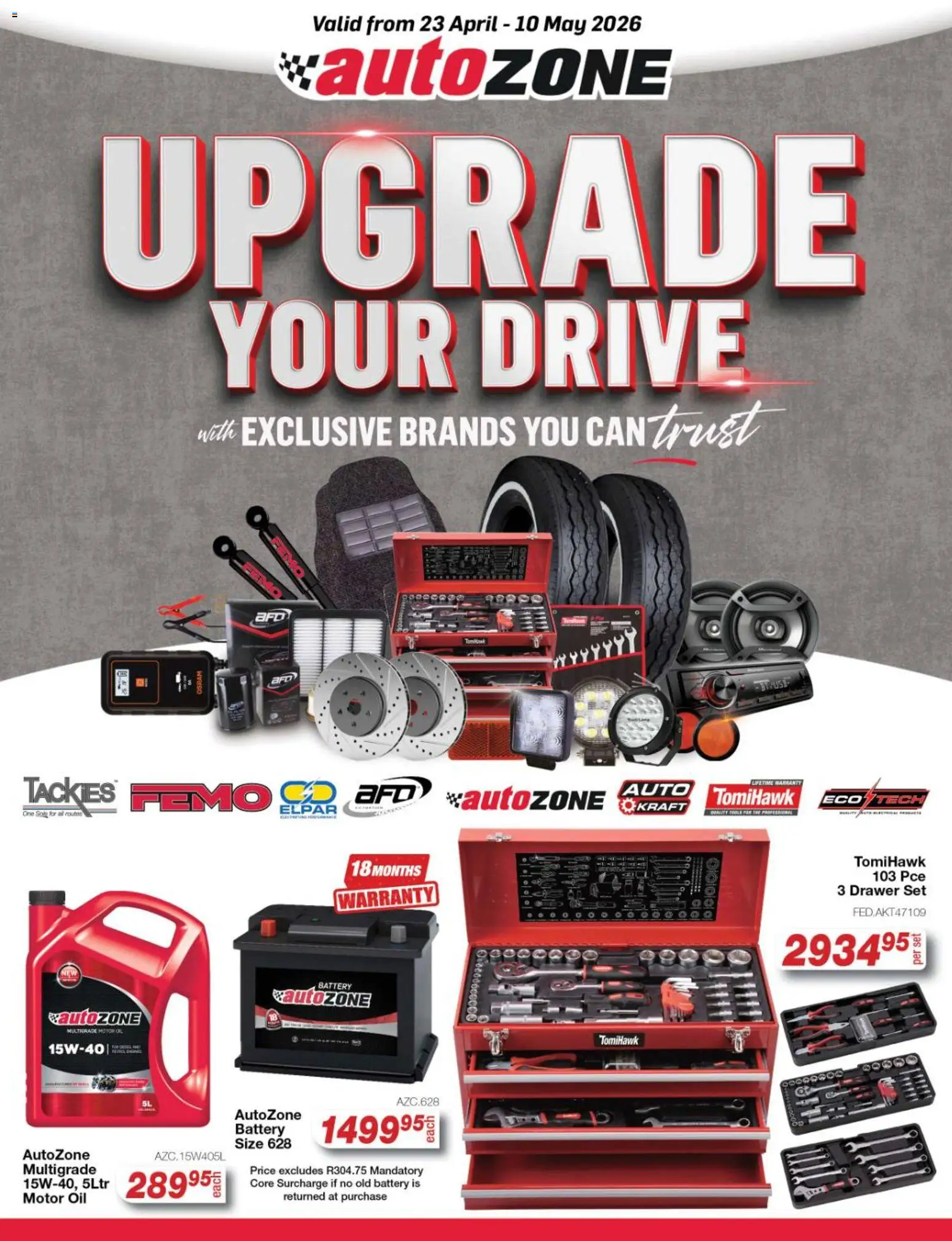 New AutoZone catalogue – valid from 23.04.2026 | Page: 1 | Products: Battery, Oil