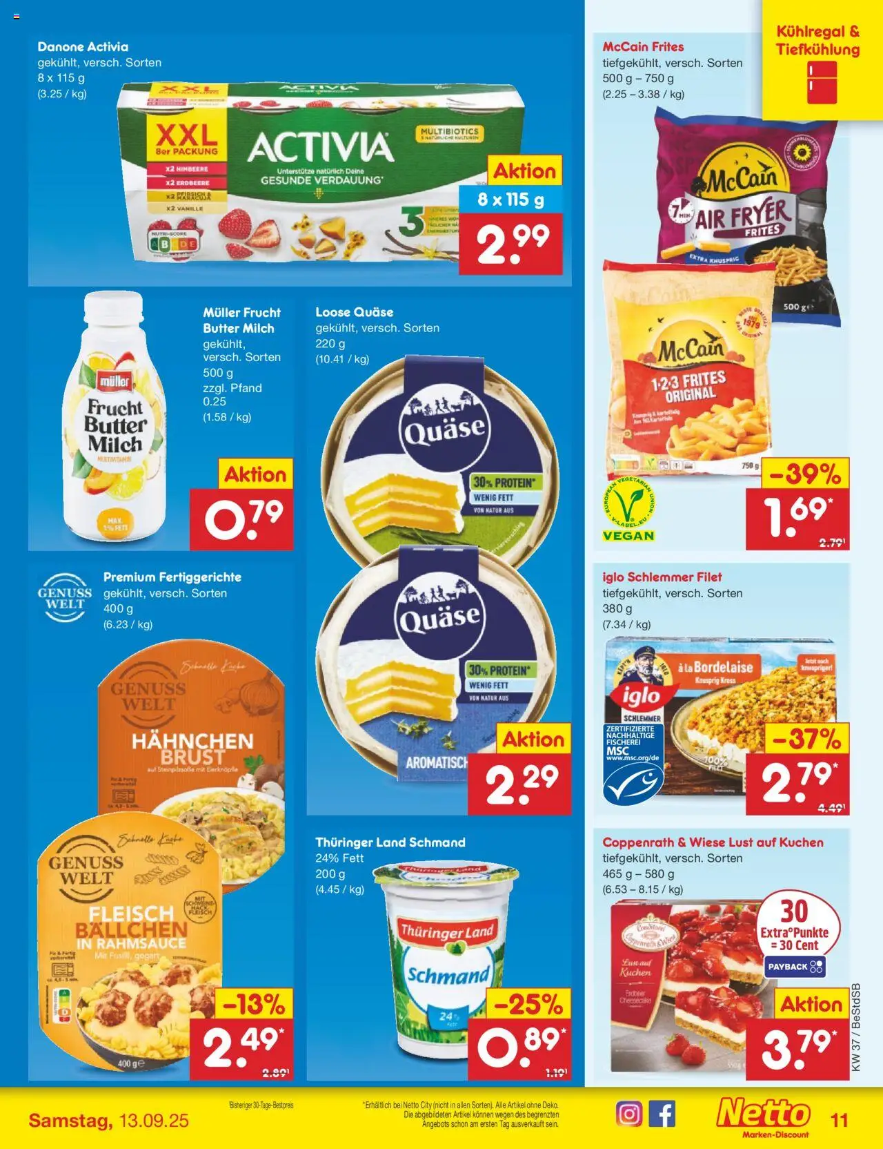 Netto Marken-Discount Prospekt 	 – gültig ab 08.09.2025 | Seite: 13 | Produkte: Activia, Hahnchen, Butter, Himbeere