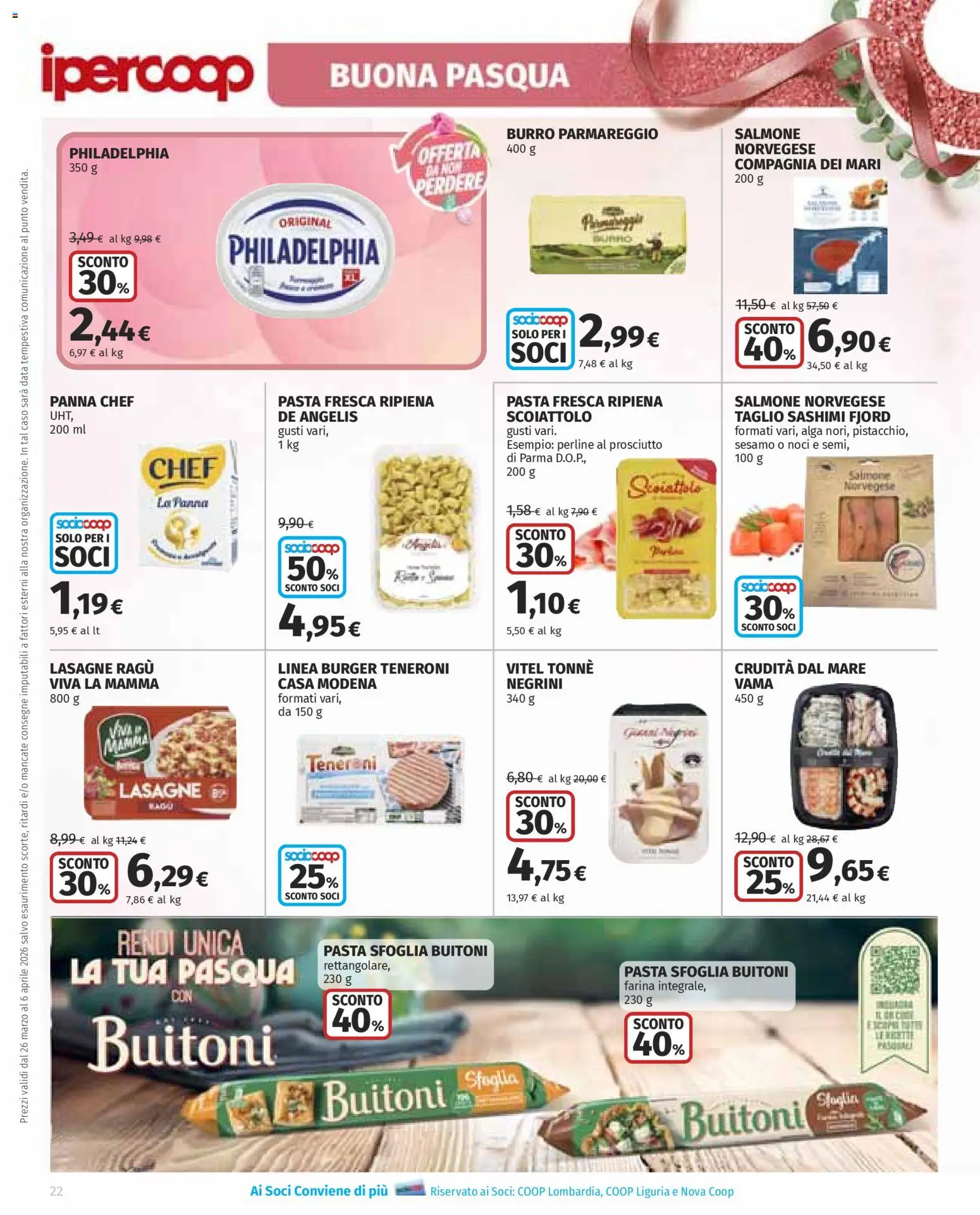 Volantino Ipercoop del 26.03.2026 | Pagina: 22 | Prodotti: Pasta sfoglia, Prosciutto, Farina, Ragú