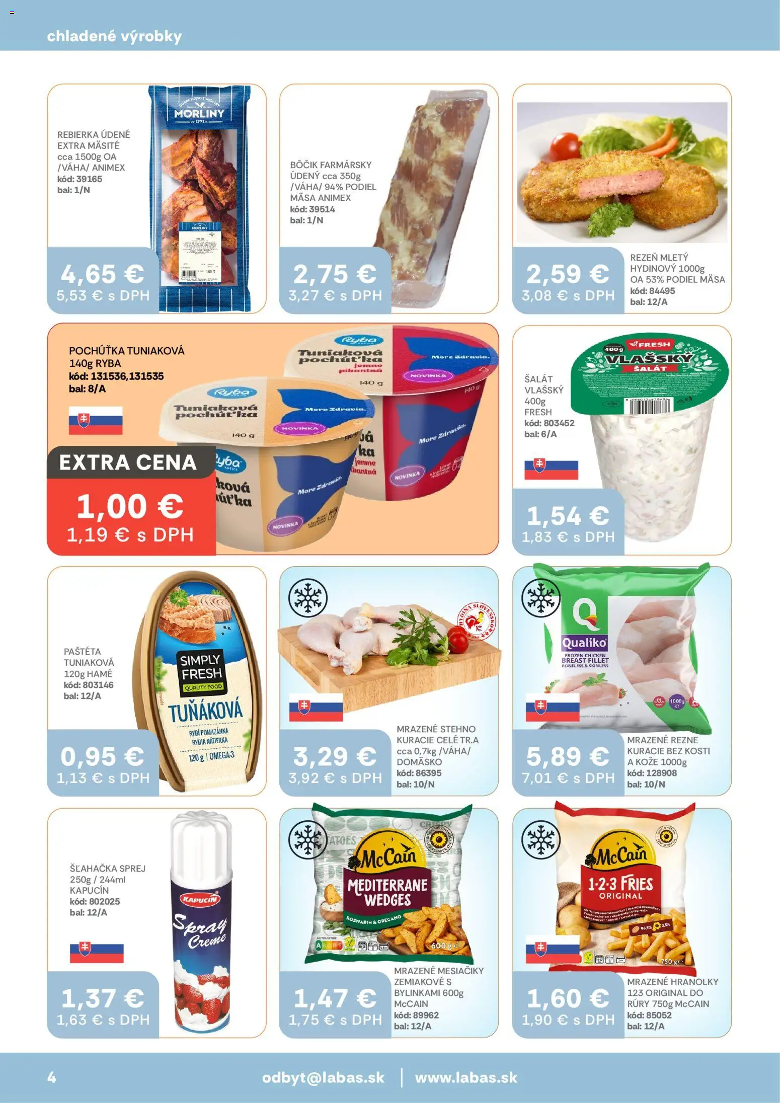 Nové Labaš akcie – leták je platný od 13.03.2026 | Strana: 4 | Produkty: Ryba, Šalát, Šľahačka