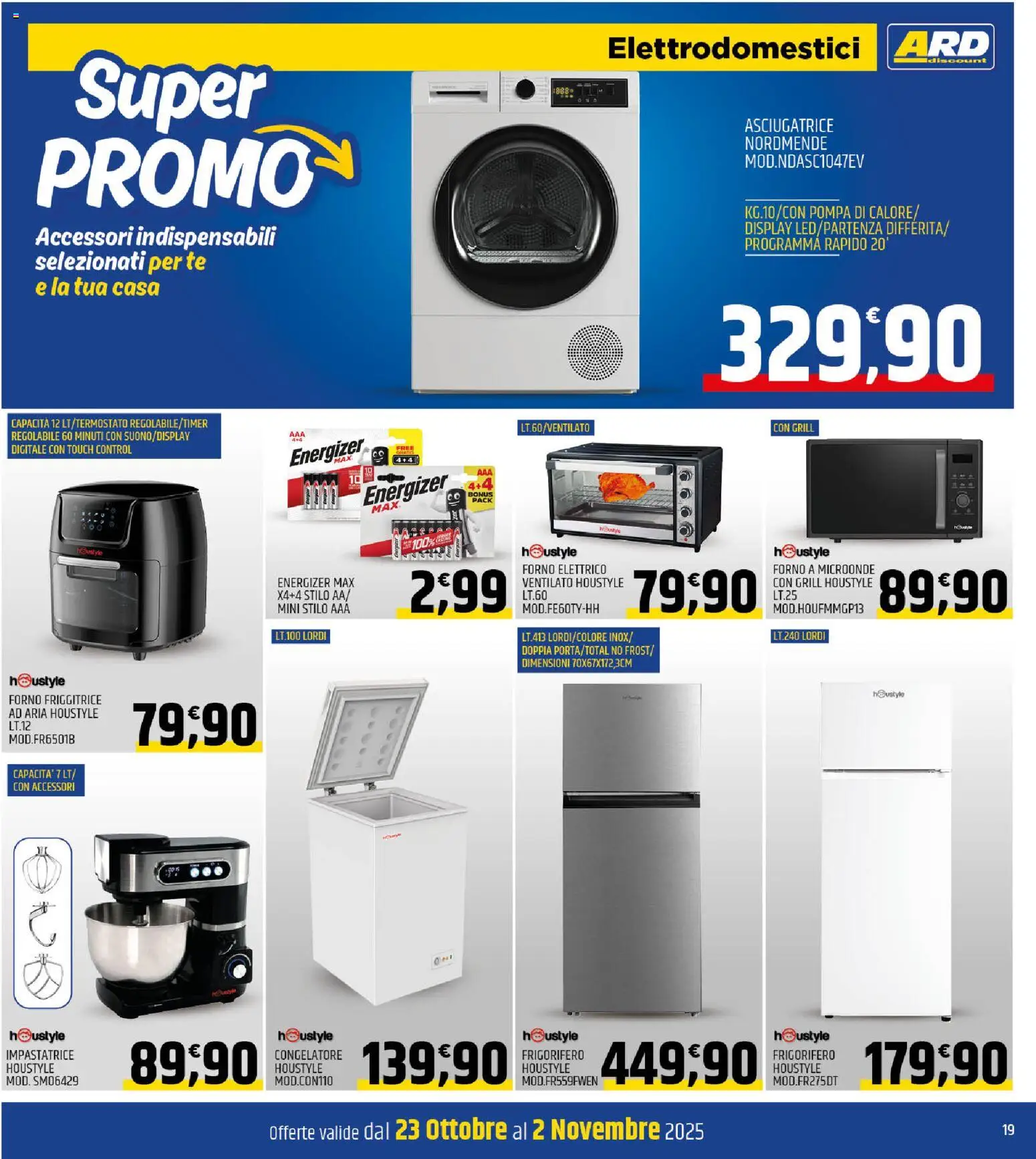 Volantino ARD Discount del 23.10.2025 | Pagina: 19 | Prodotti: Impastatrice, Asciugatrice, Forno, Friggitrice