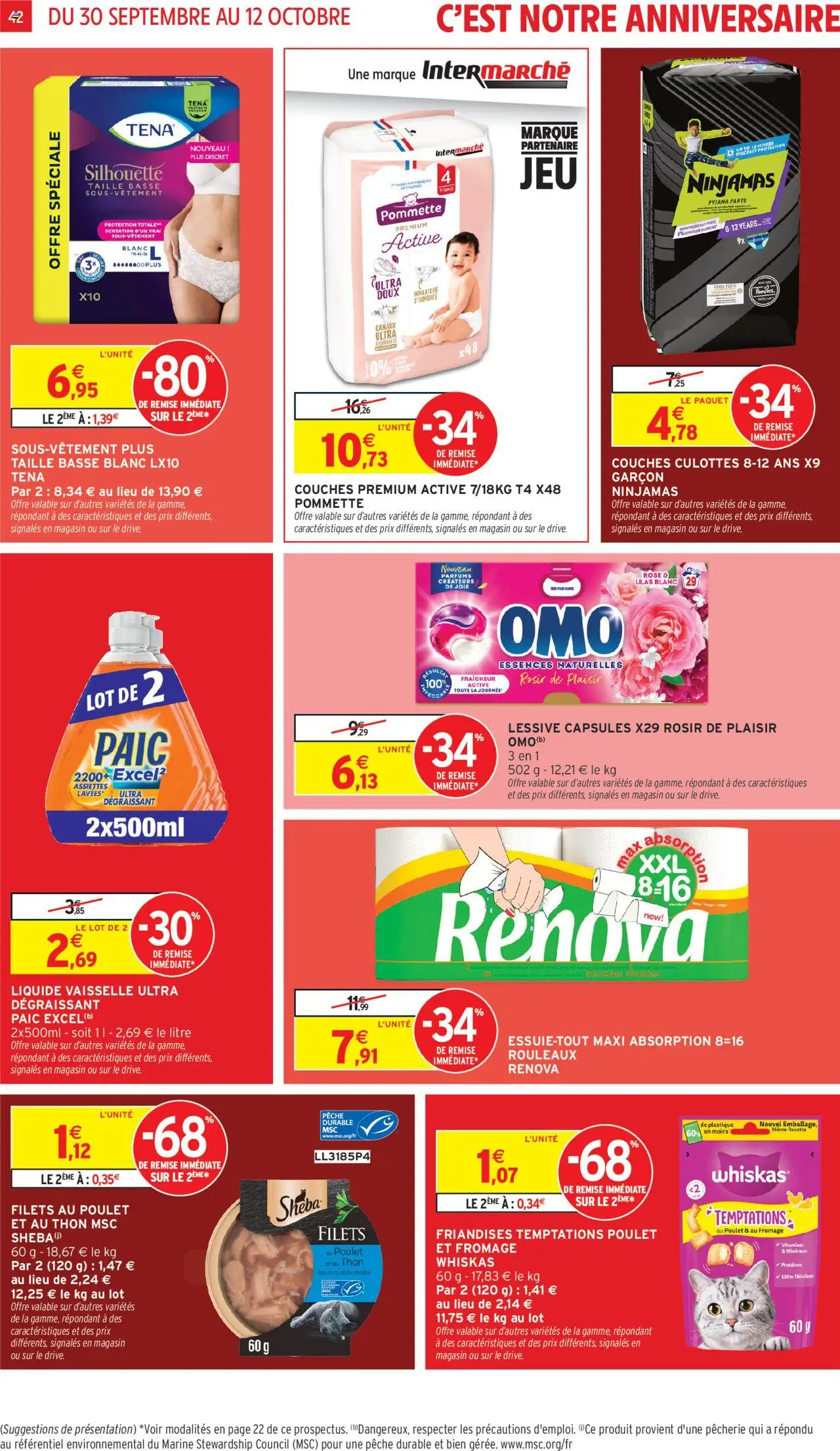  | Page: 42 | Produits: Couches premium active, Liquide vaisselle, Thon, Lessive