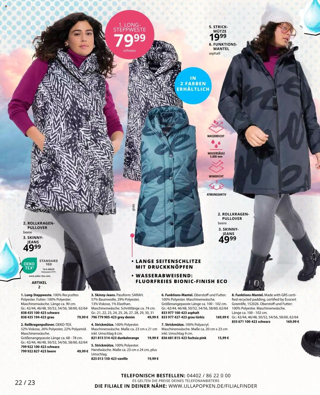 Ulla Popken Prospekt 	 – gültig ab 01.10.2025 | Seite: 22 | Produkte: Steppweste, Pullover, Mantel, Jeans