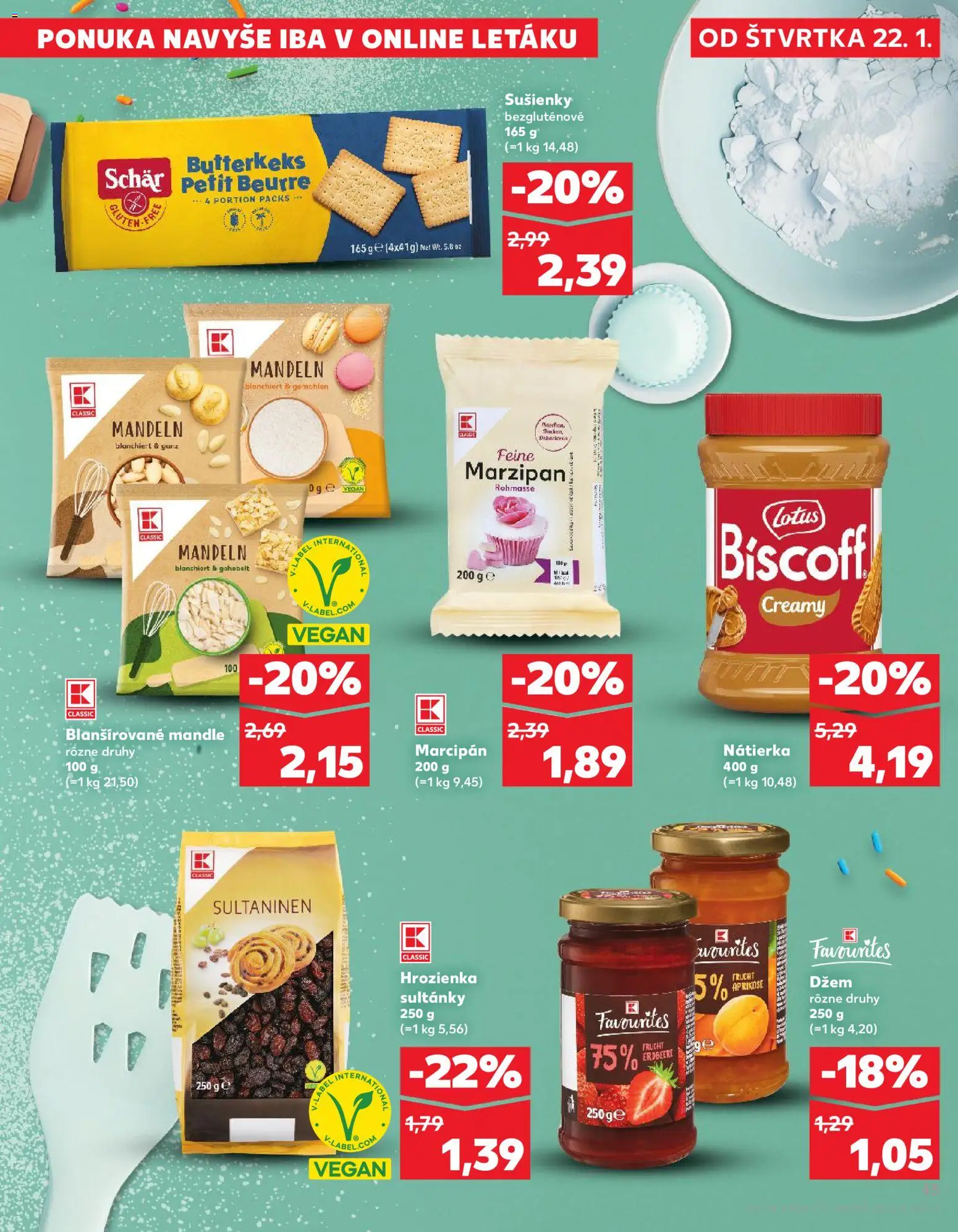 Kaufland SK akciós ujság - amely érvényes a következő dátumtól: 22.01.2026 | Oldal: 45 | Termékek: Marcipan, Vegán