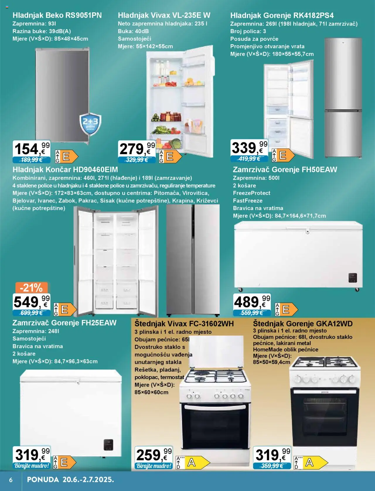 KTC katalog | vrijedi od 20.06.2025 | Stranica: 6 | Proizvodi: Polica, Košare, Zamrzivač, Štednjak