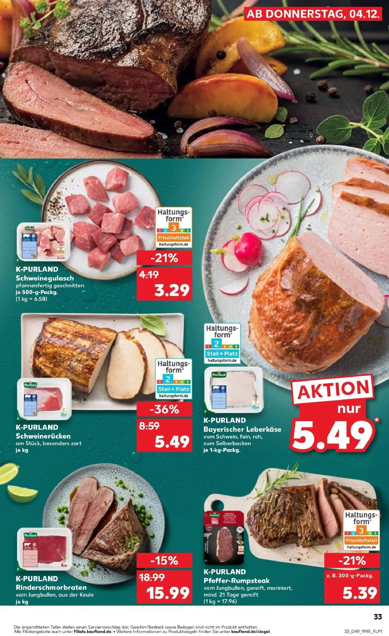 Kaufland prospekt Marktredwitz	 – gültig ab 08.12.2025 | Seite: 33 | Produkte: Schweinegulasch, Schweinerucken, Steak, Leberkase
