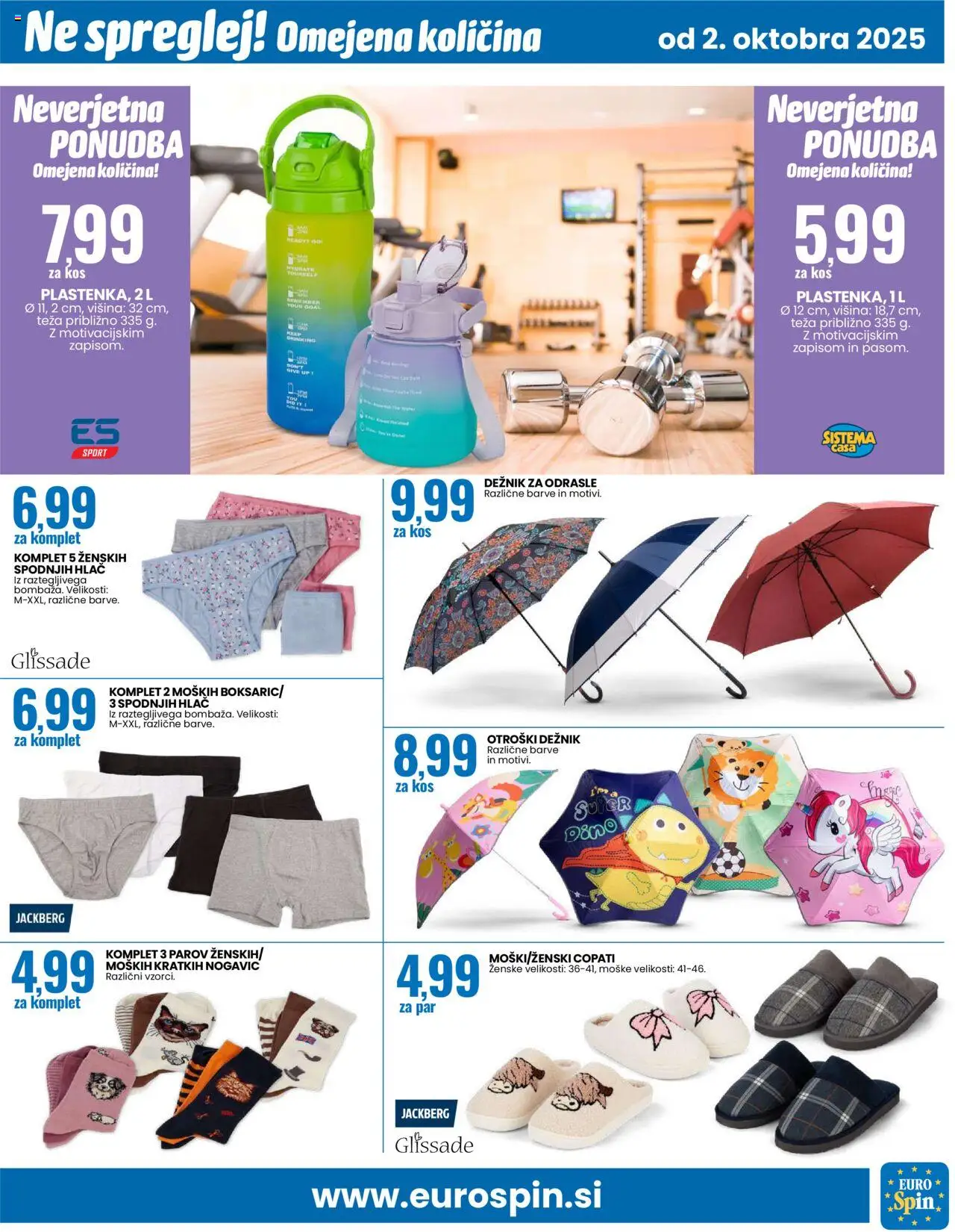 Novi Eurospin katalog ponudbe – veljaven od 02.10.2025 | Stran: 19 | Izdelki: Teza, Kos, Copati, Deznik
