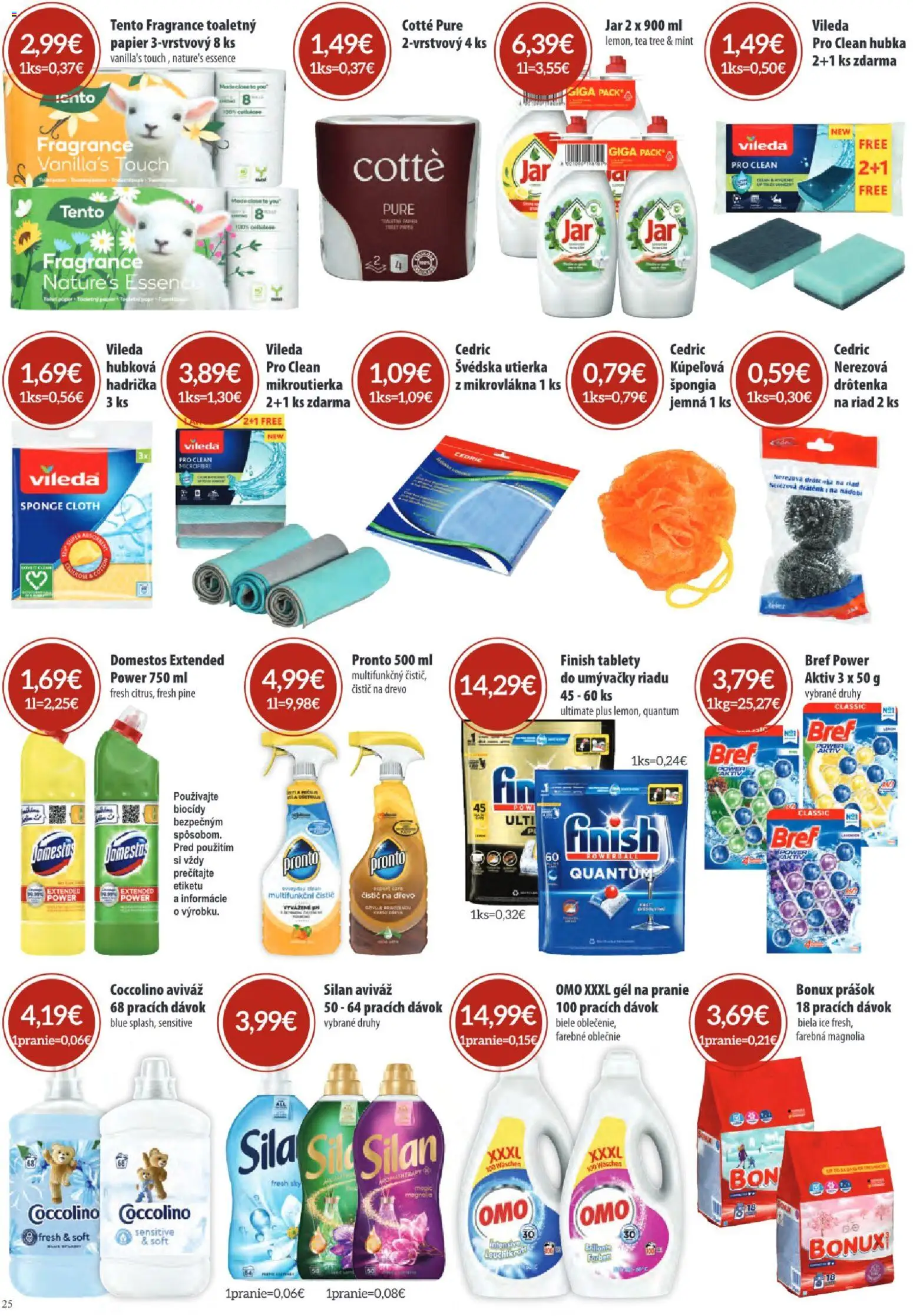 Nové Sintra akcie – leták je platný od 05.03.2026 | Strana: 25 | Produkty: Silan, Hubka, Aviváž, Domestos