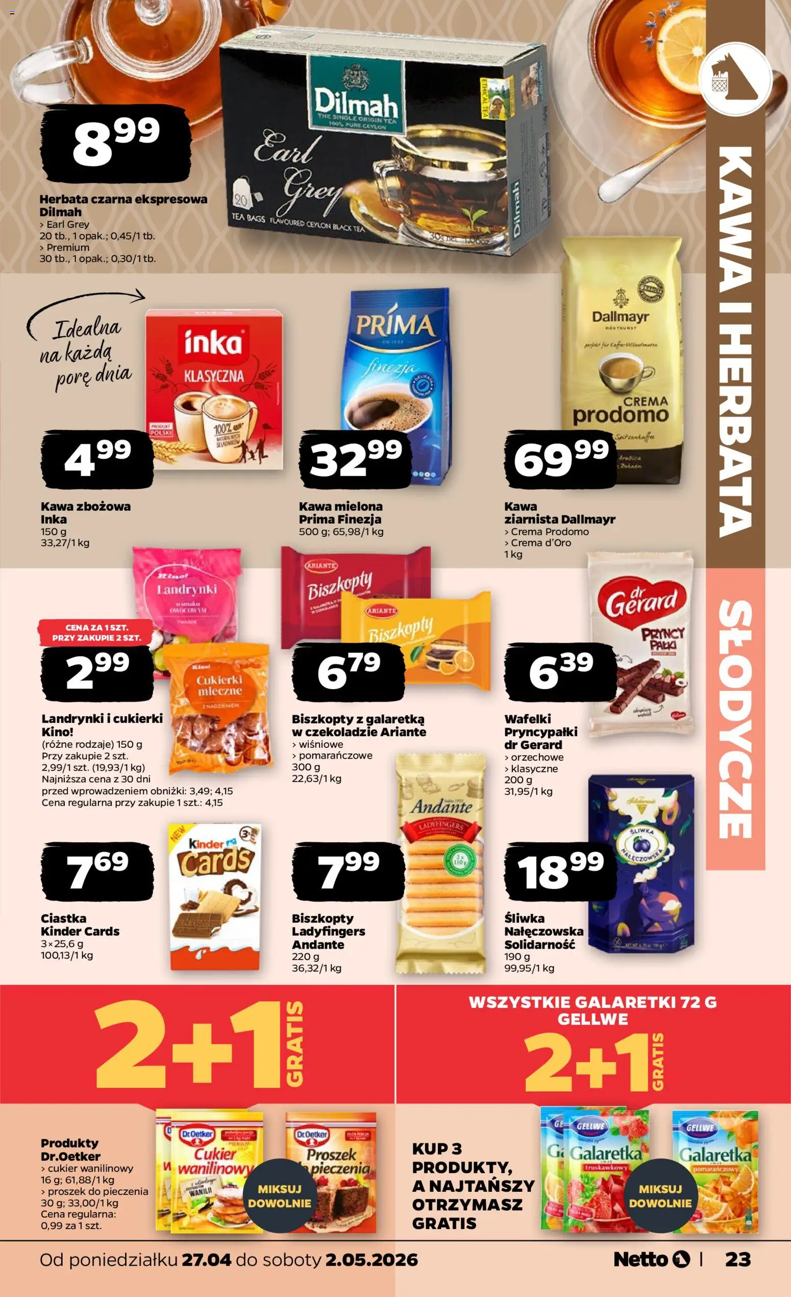 Netto gazetka od poniedziałku spożywcza od 27.04.2026 | Strona: 23 | Produkty: Wafelki, Kawa, Cukier, Kinder cards