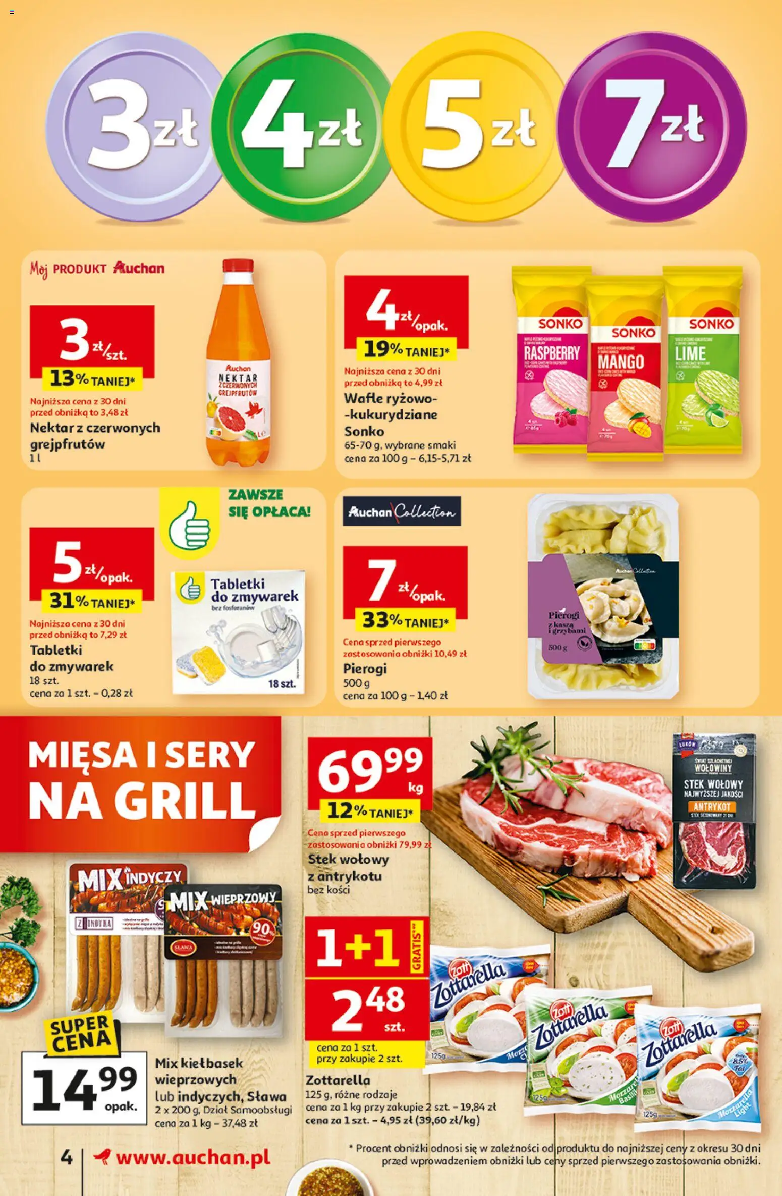 Auchan gazetka od 29.04.2026 | Strona: 4 | Produkty: Wafle, Pierogi, Sery, Mozzarella