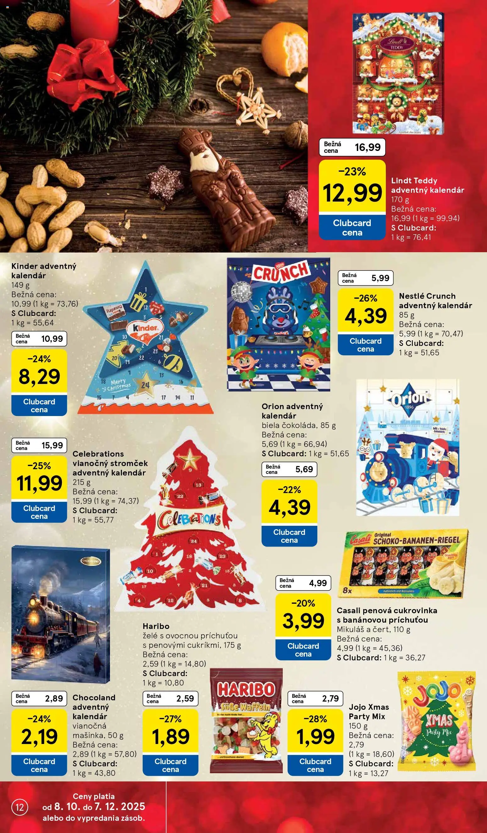 Nové Tesco akcie – leták je platný od 05.11.2025 | Strana: 12 | Produkty: Lindt, Kinder, Vianočný stromček