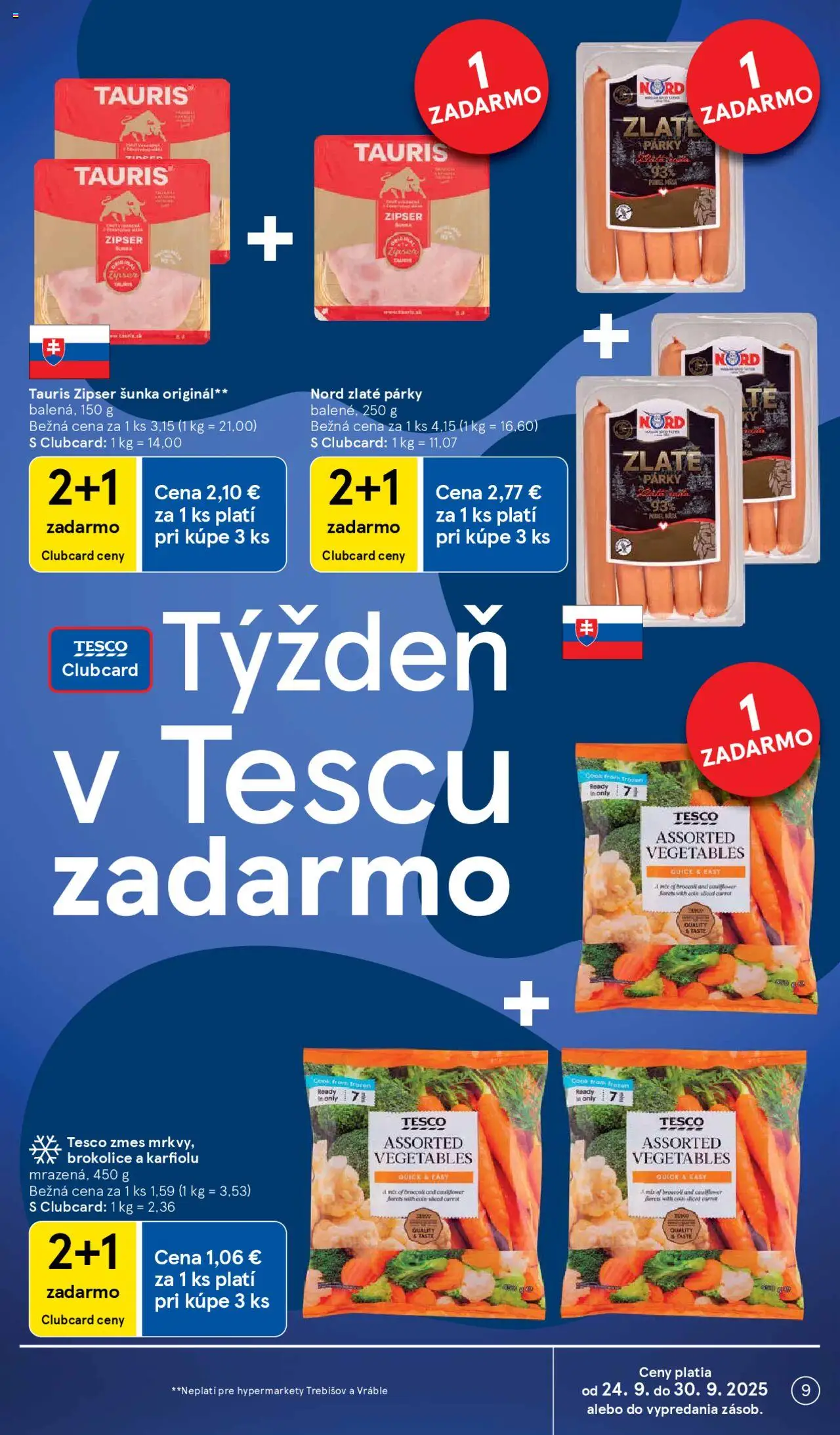 Nové Tesco akcie – leták je platný od 24.09.2025 | Strana: 9 | Produkty: Šunka, Párky