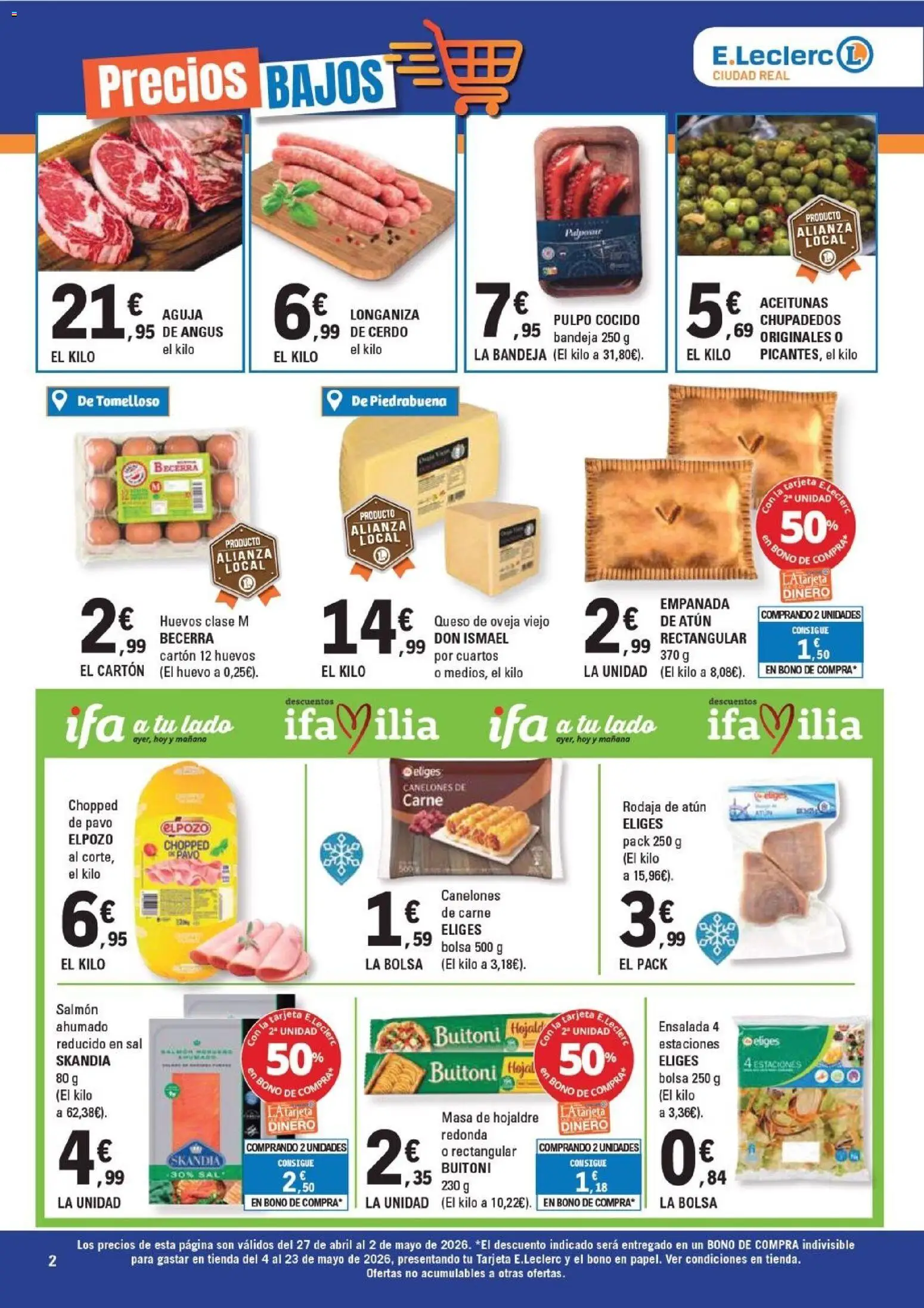 E.Leclerc Ciudad Real │ válido desde el 27.04.2026 | Página: 2 | Productos: Huevos, Cerdo, Ensalada, Bandeja