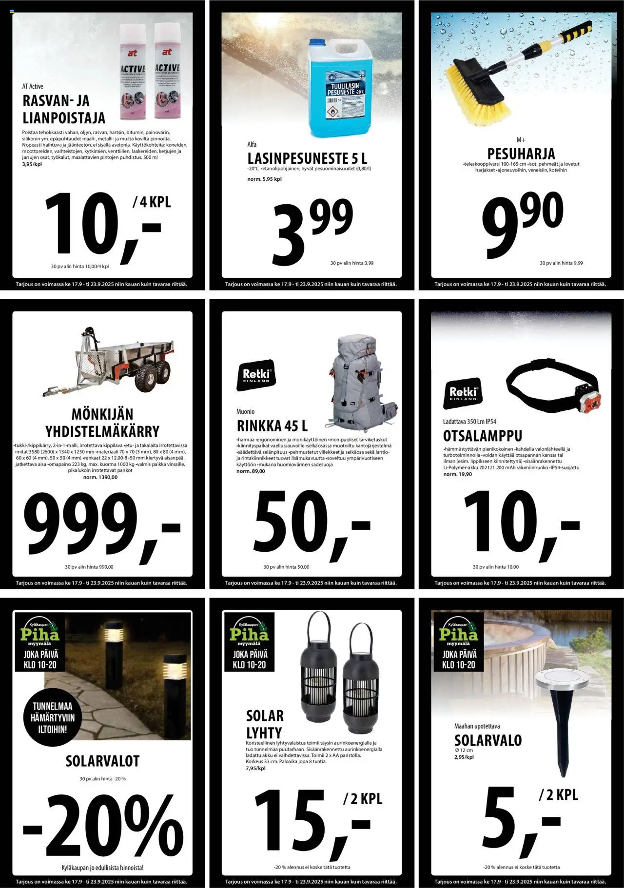 Tuuri tarjoukset – voimassa 17.09.2025 alkaen | Sivu: 20 | Tuotteet: Lyhty, Rinkka, Pesuneste, Lasinpesuneste