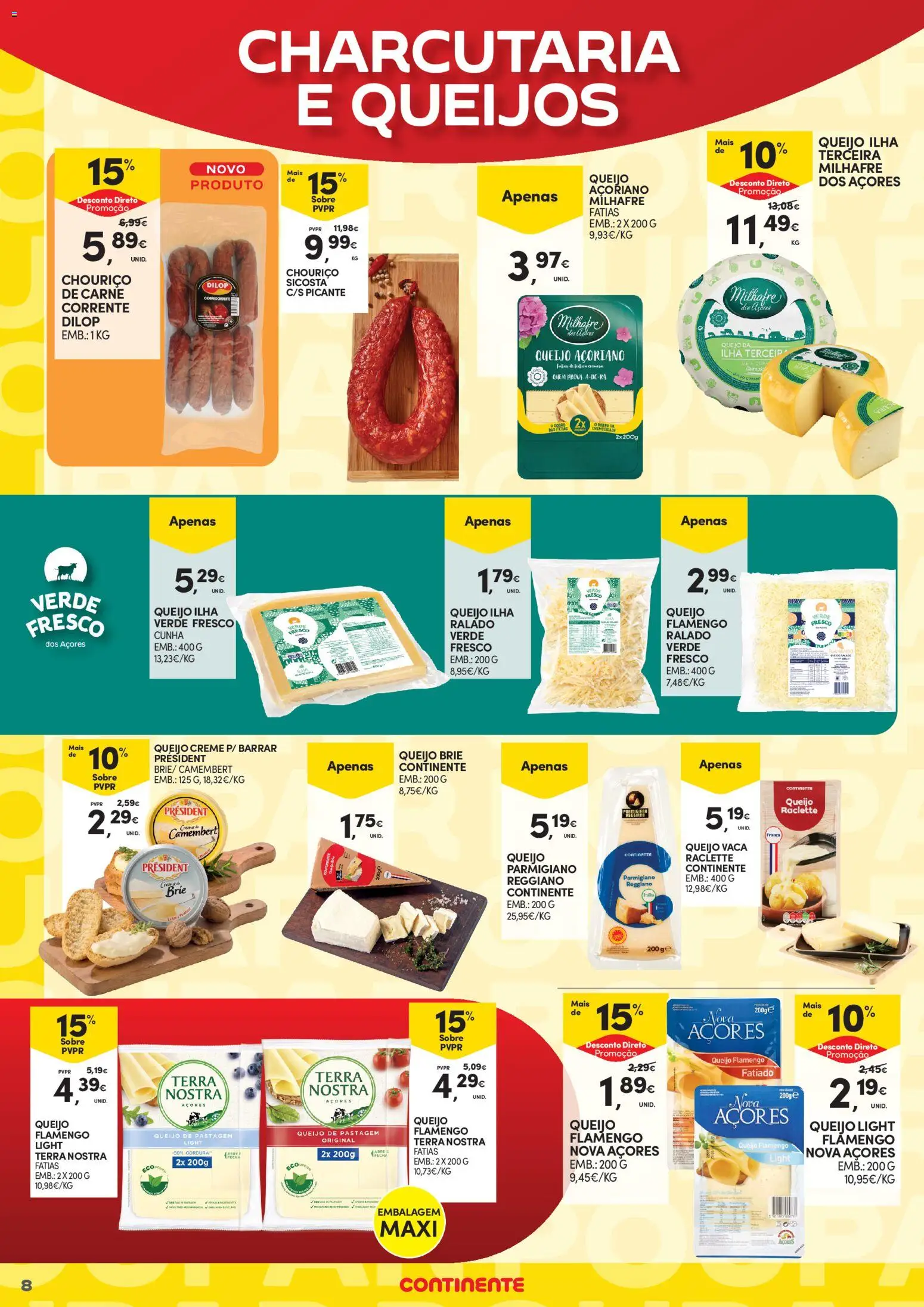 Continente - Açores Poupança para todos │ válido de 06.04.2026 | Página: 8 | Produtos: Queijo, Chouriço, Carne, Creme