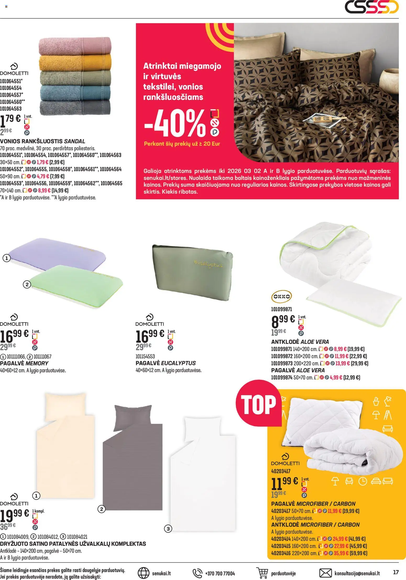 Senukai akcijos nuo 04.02.2026 | Puslapis: 17 | Prekių: Rankšluostis, Pagalvė, Antklodė
