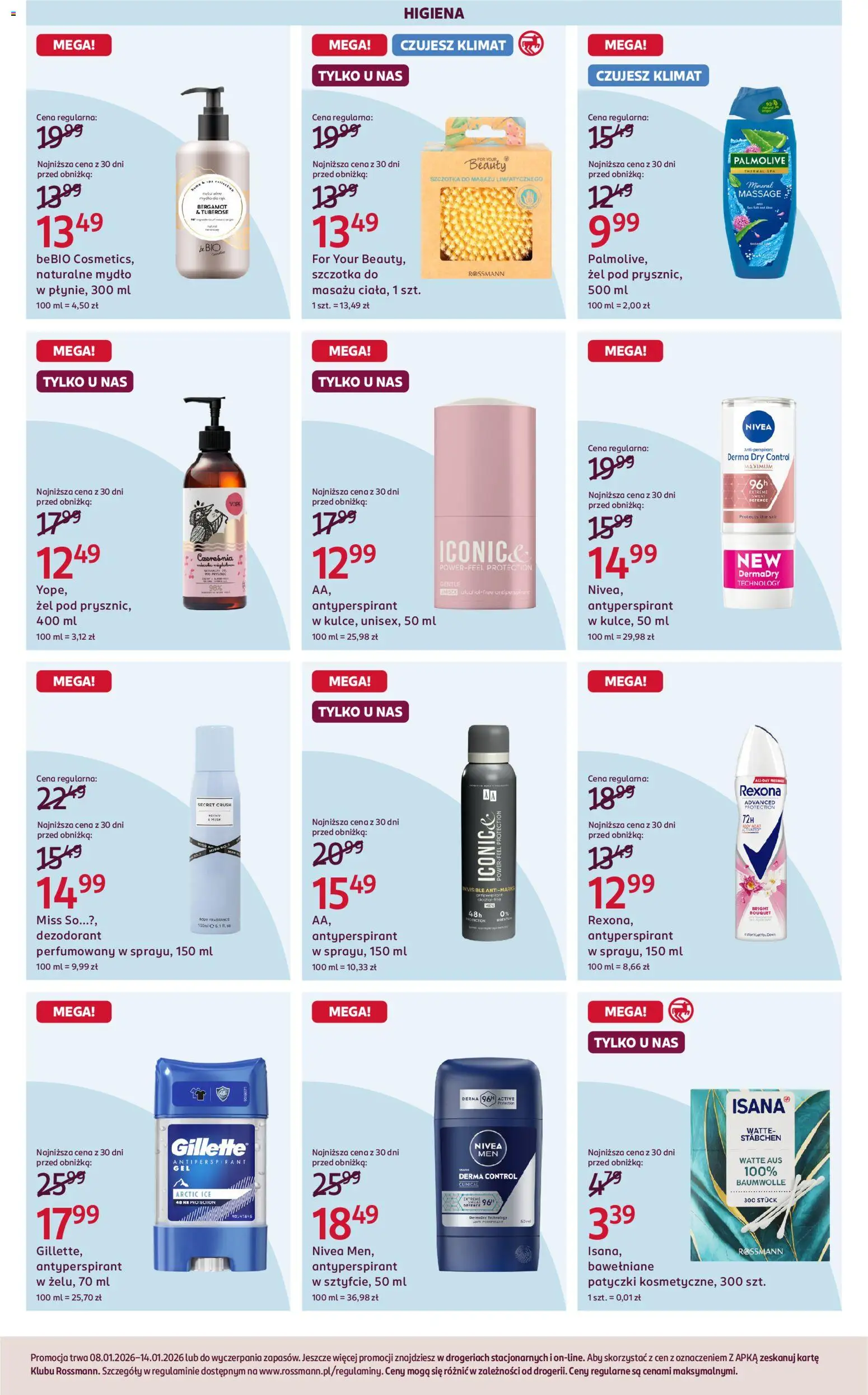 Rossmann Gazetka od 08.01.2026 | Strona: 14 | Produkty: Szczotka, Body, Dezodorant, Antyperspirant