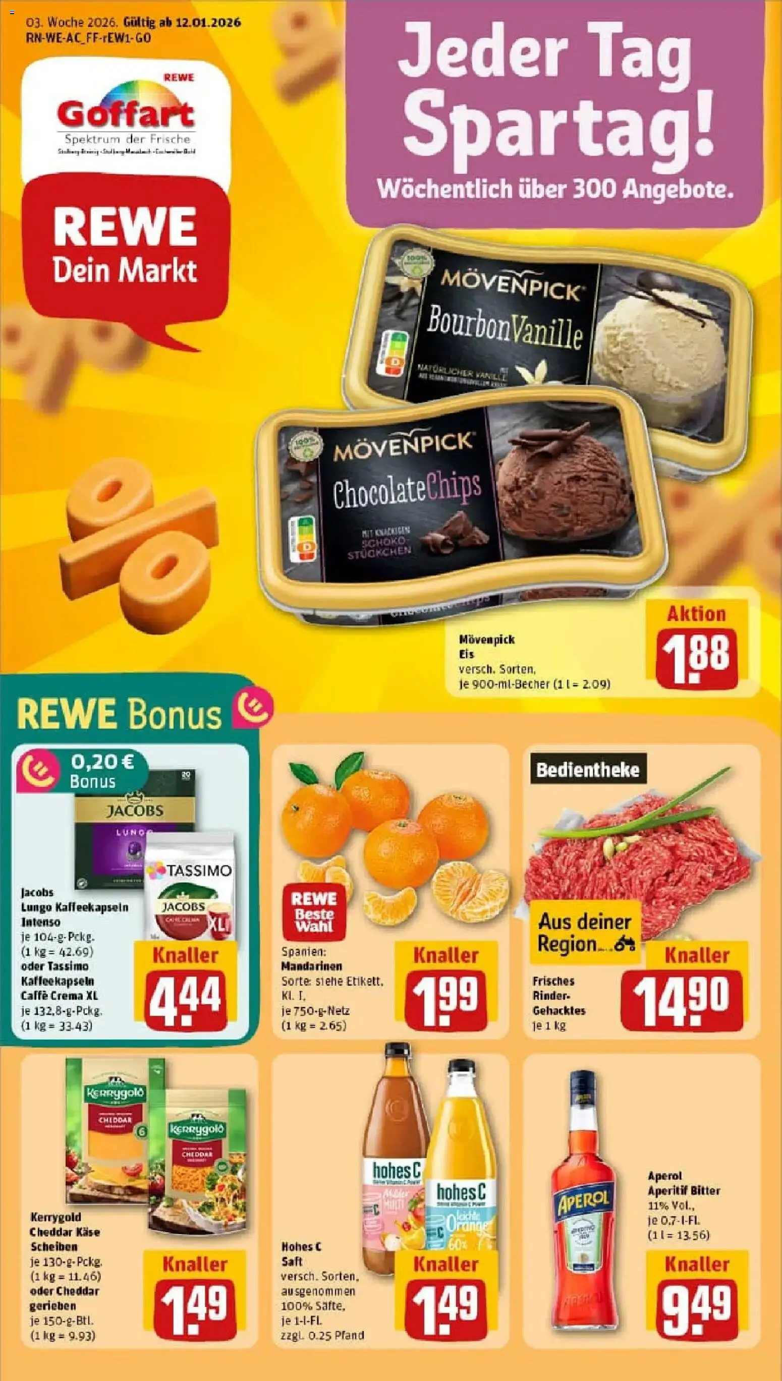 Rewe prospekt Eschweiler / Bohl	 – gültig ab 11.01.2026 | Seite: 1 | Produkte: Käse, Movenpick eis, Aperol, Eis
