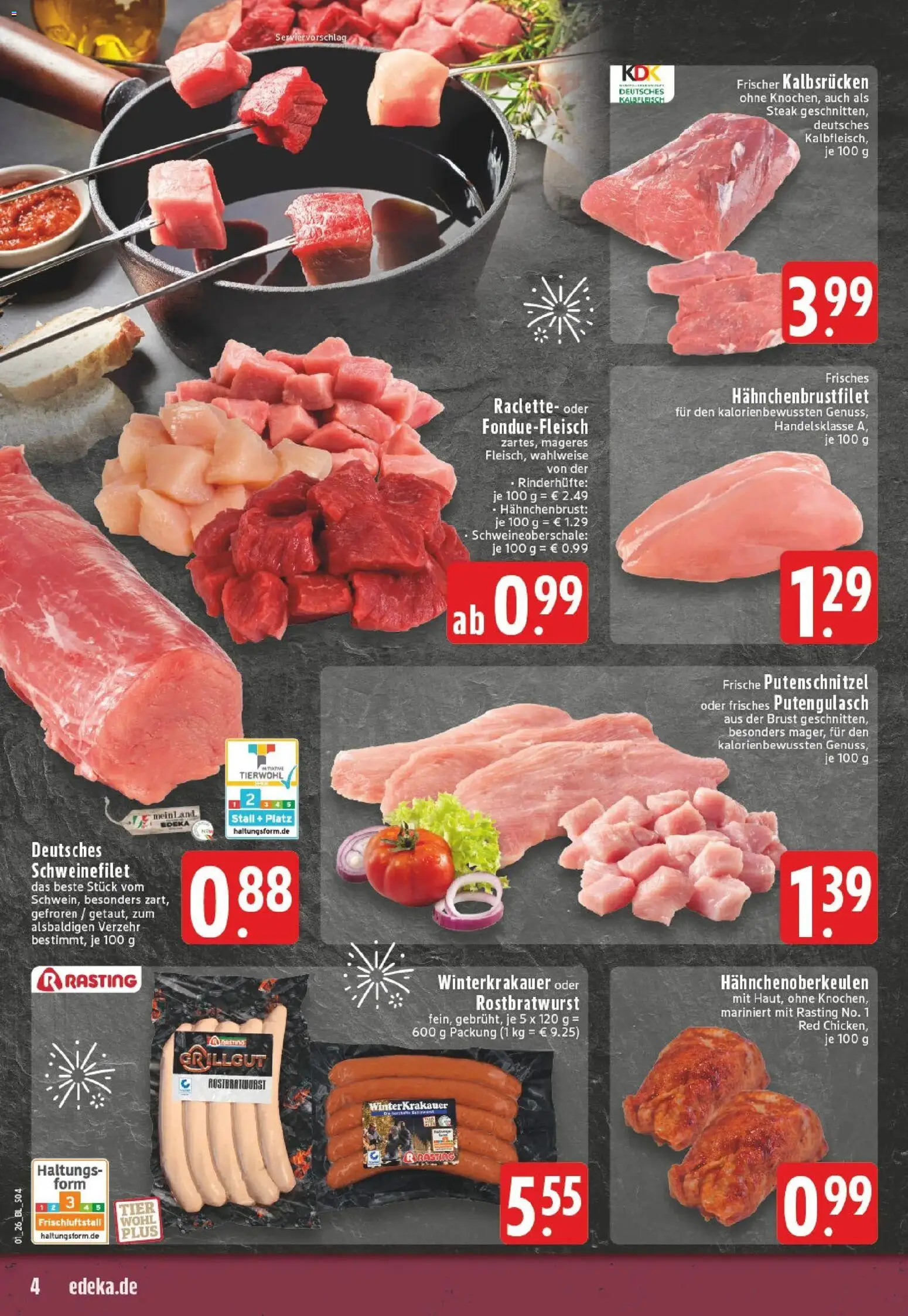 Edeka prospekt Oberhausen	 – gültig ab 28.12.2025 | Seite: 4 | Produkte: Schweinefilet, Putenschnitzel, Raclette, Steak