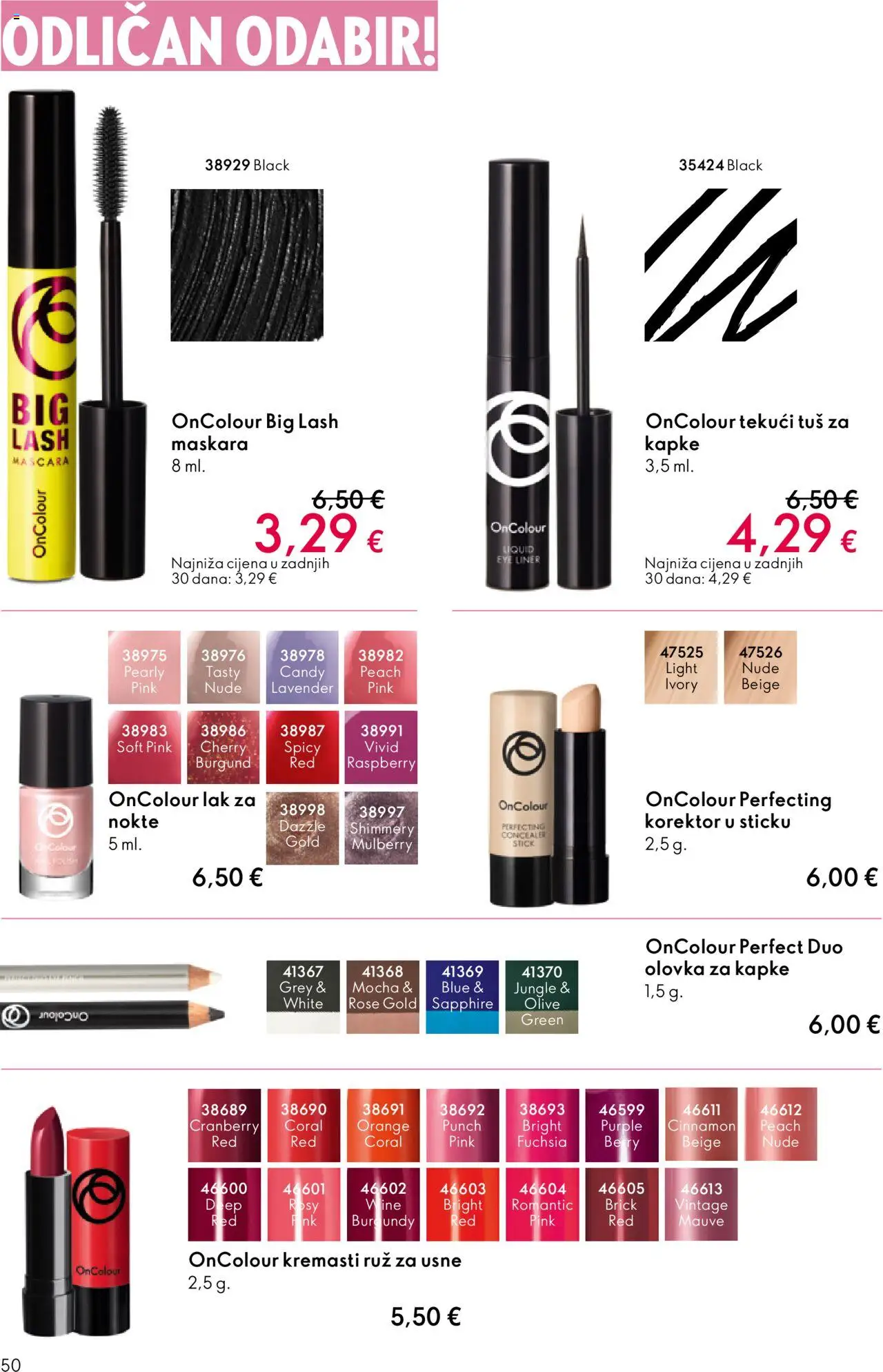 Oriflame katalog | vrijedi od 08.10.2025 | Stranica: 50 | Proizvodi: Tuš, Maskara, Ruž, Korektor