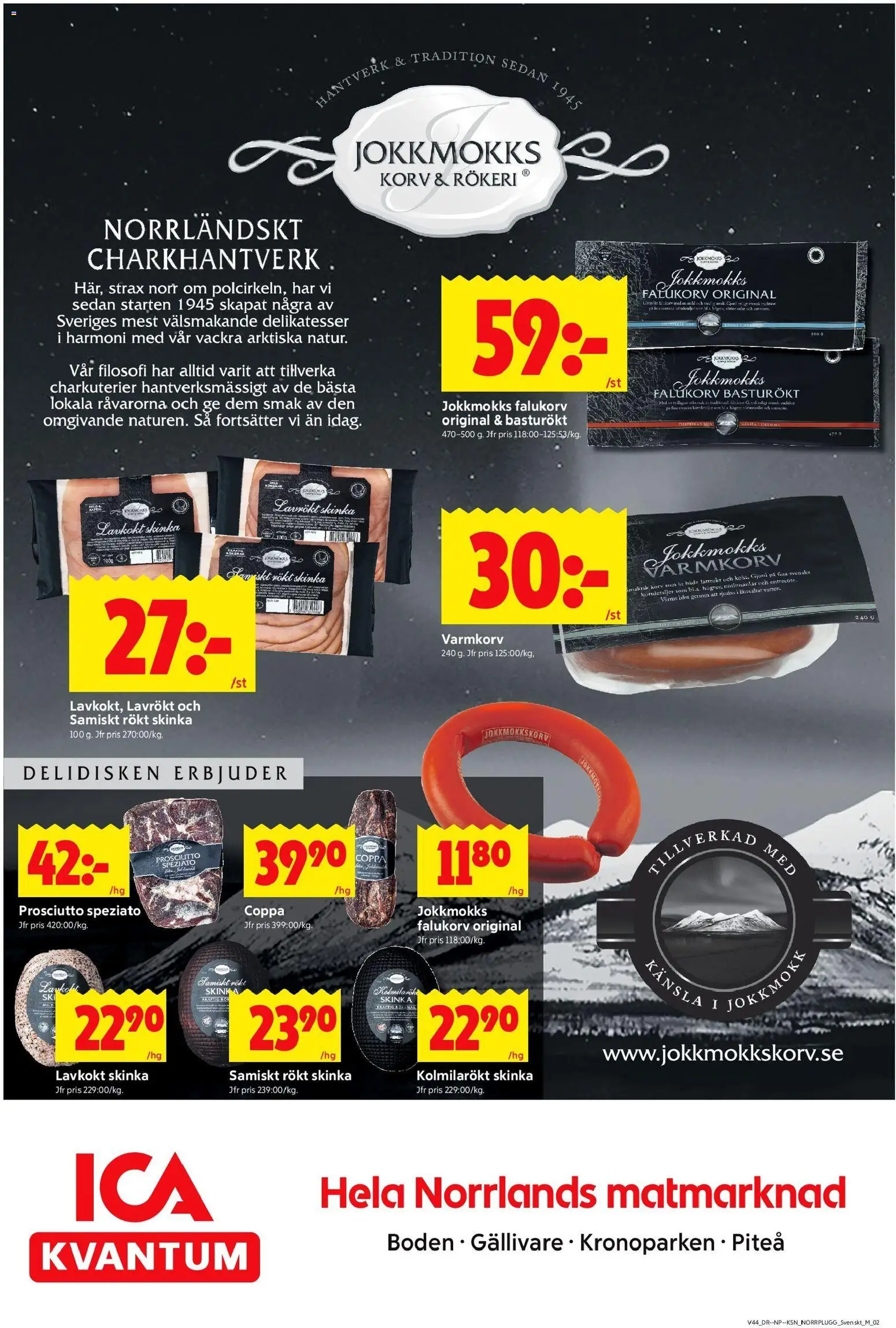 ICA Kvantum reklamblad aktuell från 27.10.2025 | Sida: 10 | Produkter: Varmkorv, Falukorv, Skinka