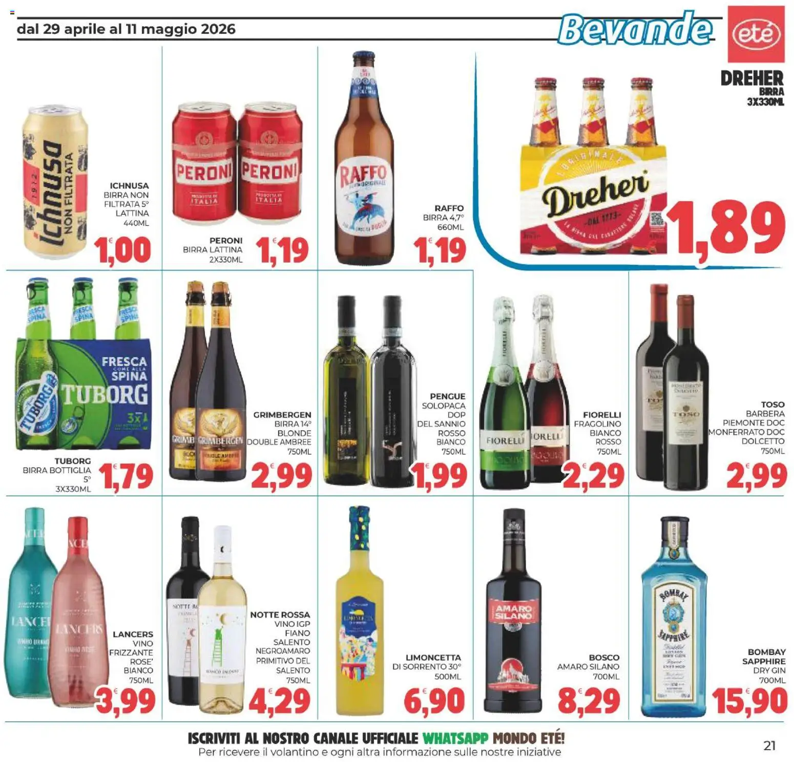 Volantino Eté del 29.04.2026 | Pagina: 21 | Prodotti: Birra, Gin, Bottiglia, Amaro