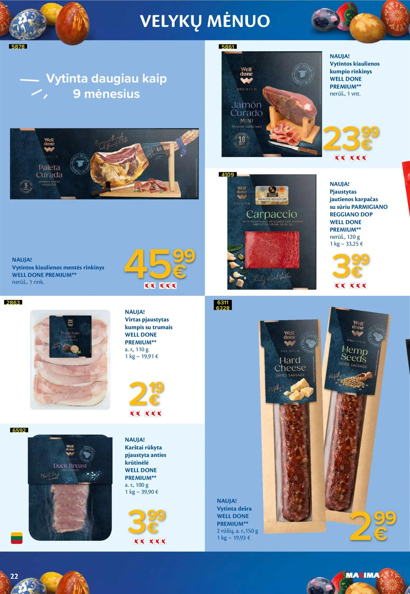 MAXIMA akcijos nuo 03.03.2026 | Puslapis: 22 | Prekių: Kiaulienos, Jautienos, Kumpis, Dešra