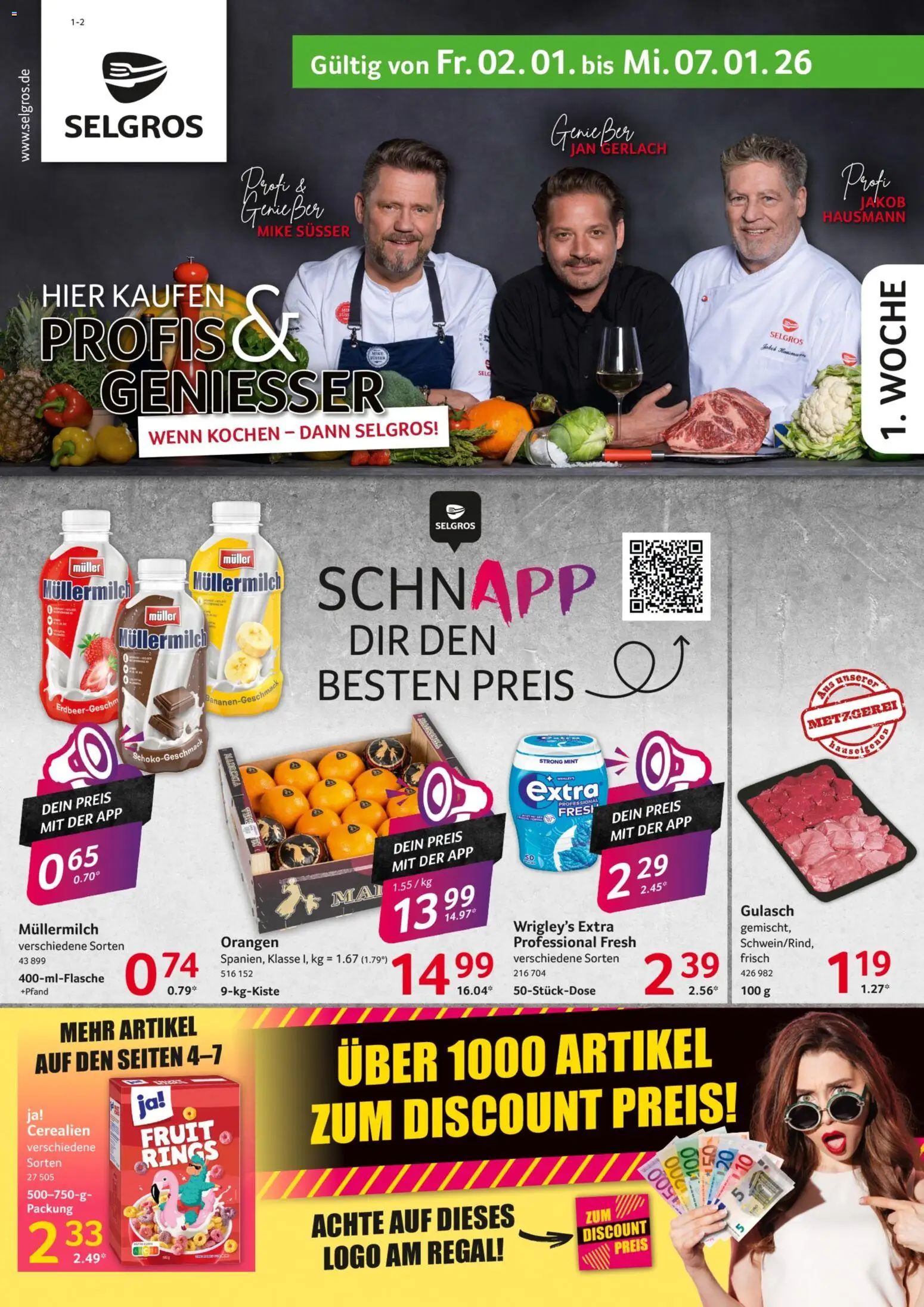 Selgros Prospekt 	 – gültig ab 02.01.2025 | Seite: 1 | Produkte: Regal, Orangen, Gulasch, Muller mullermilch