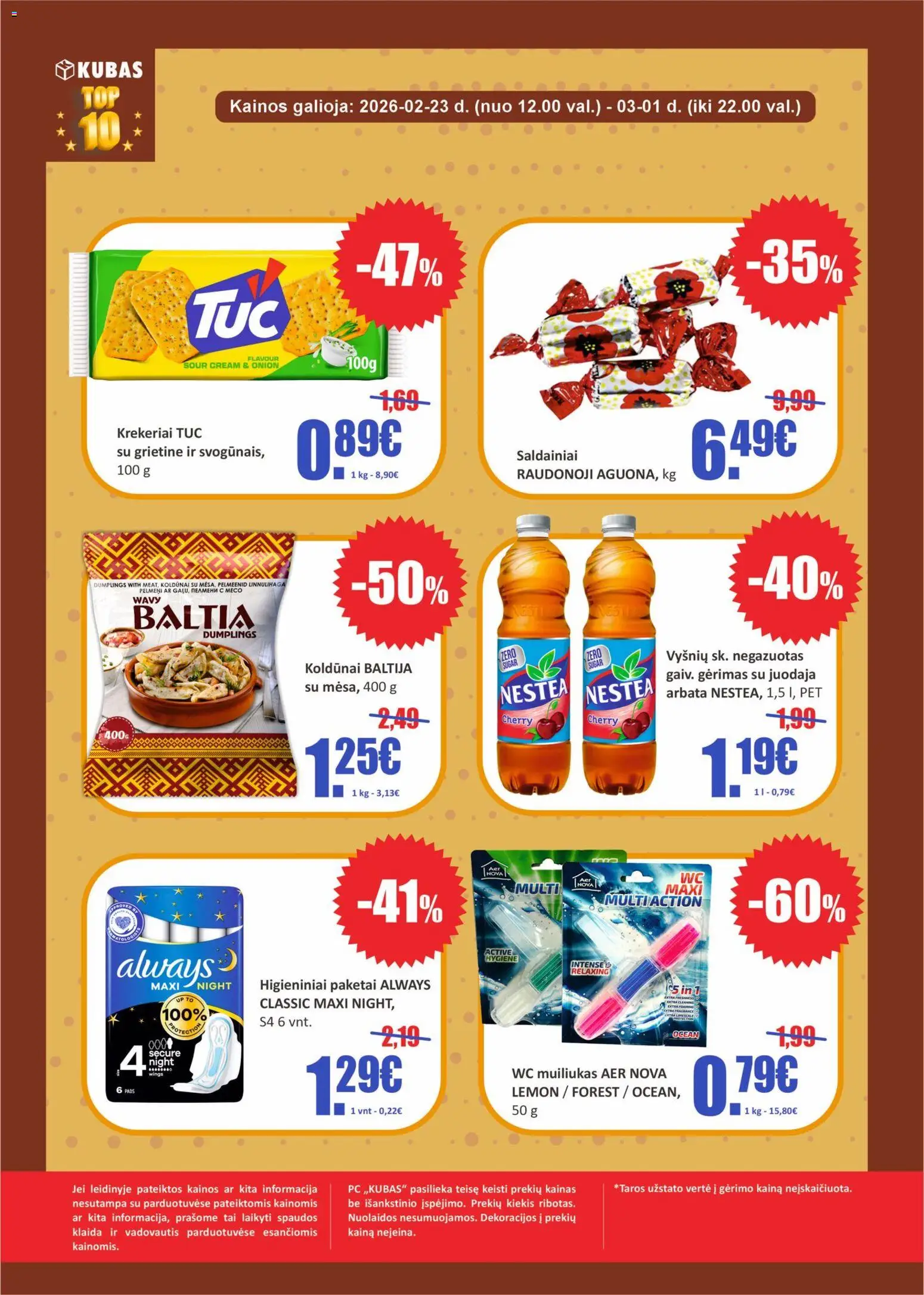 Kubas akcijos nuo 23.02.2026 | Puslapis: 2 | Prekių: Wc, Arbata, Grietinė, Saldainiai