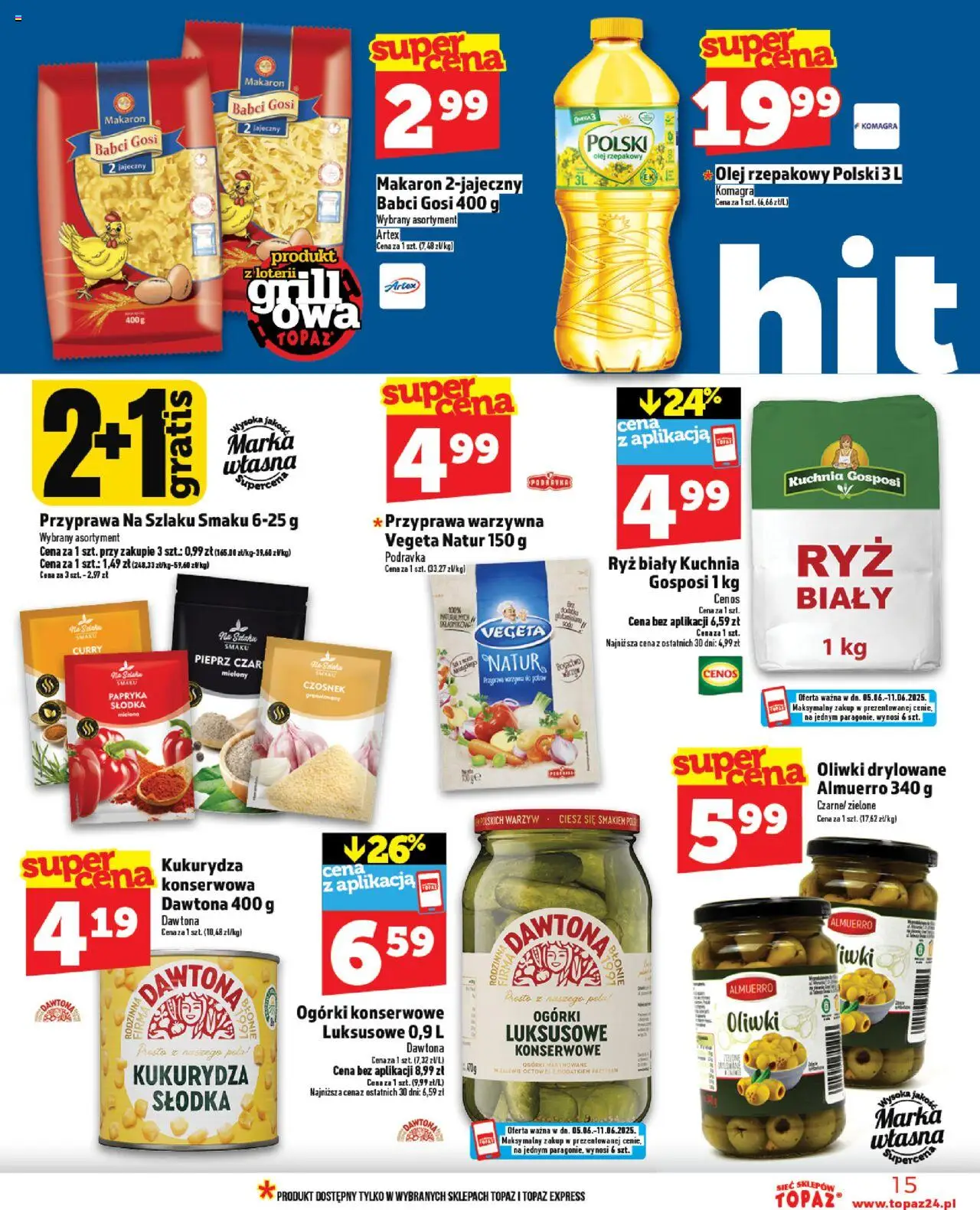 Topaz Gazetka MAZ od 05.06.2025 | Strona: 15 | Produkty: Curry, Papryka, Ryż, Makaron