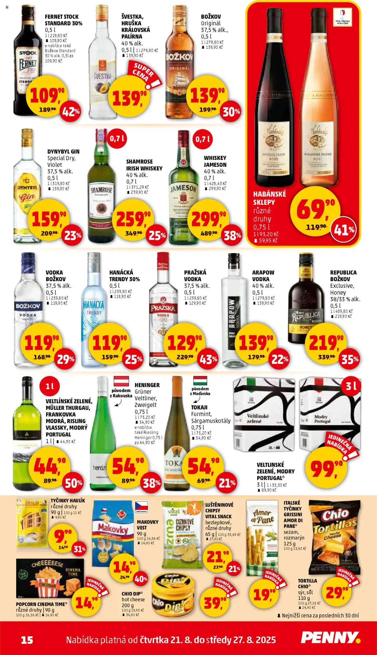 Penny Market leták - Čtvrtečník od 21.08.2025 | Strana: 15 | Produkty: Vodka, Grissini, Tortilla, Božkov