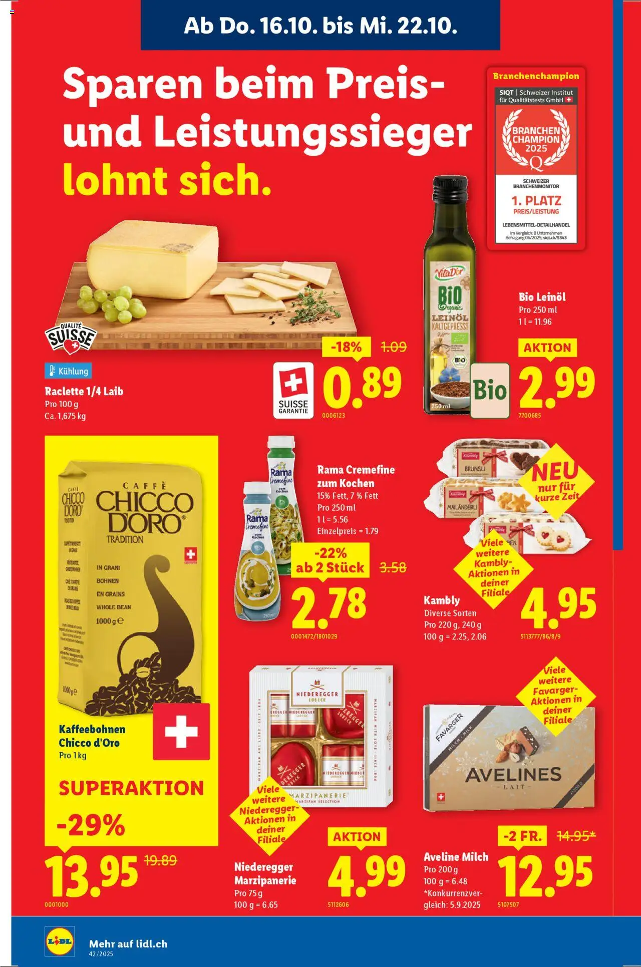 Lidl Aktionen – gültig ab 16.10.2025 | Seite: 8 | Produkte: Leinöl, Milch, Raclette