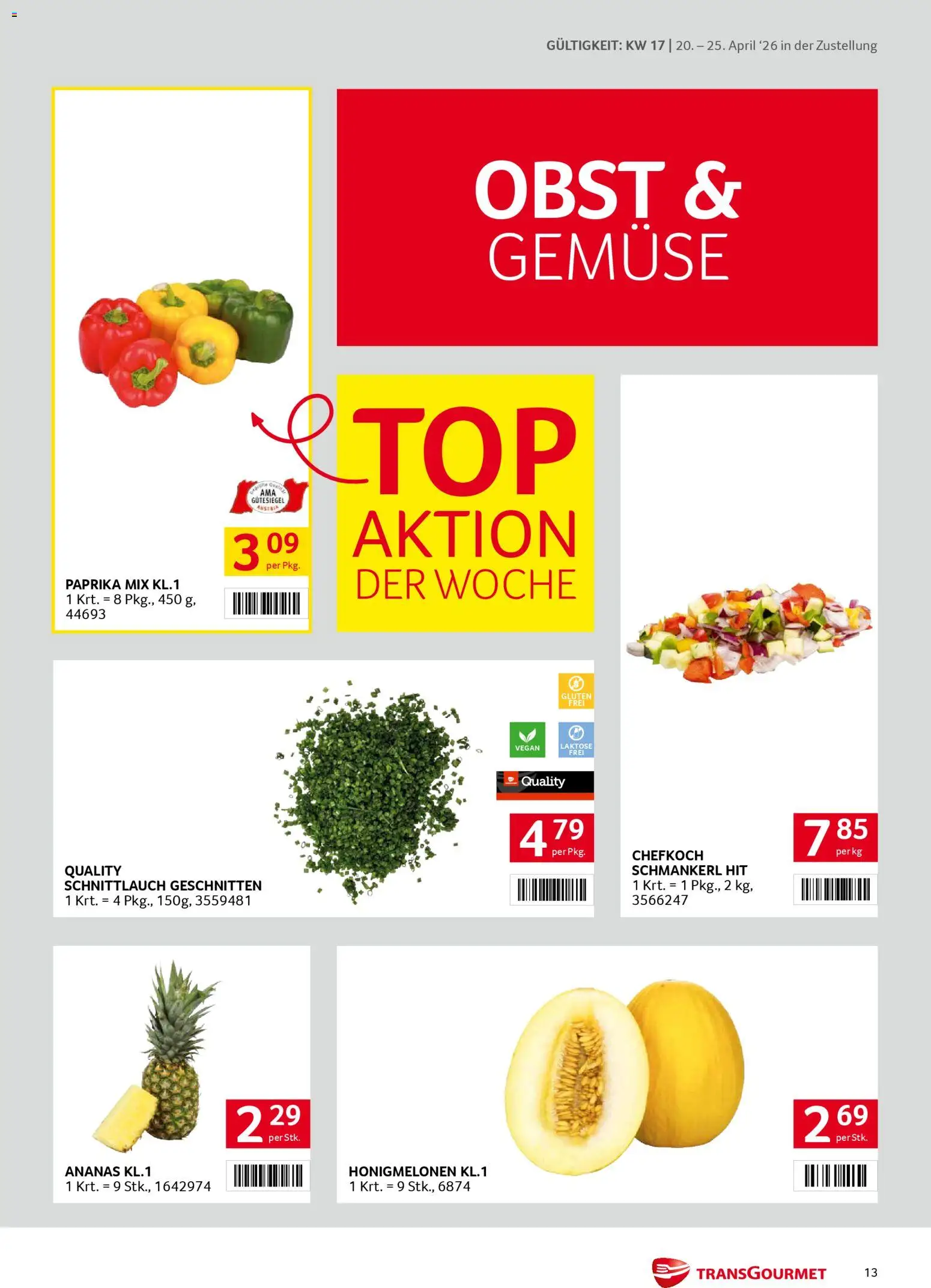 Transgourmet Zustellaktion gültig ab 20.04.2026 | Seite: 13 | Produkte: Gemüse, Obst, Ananas