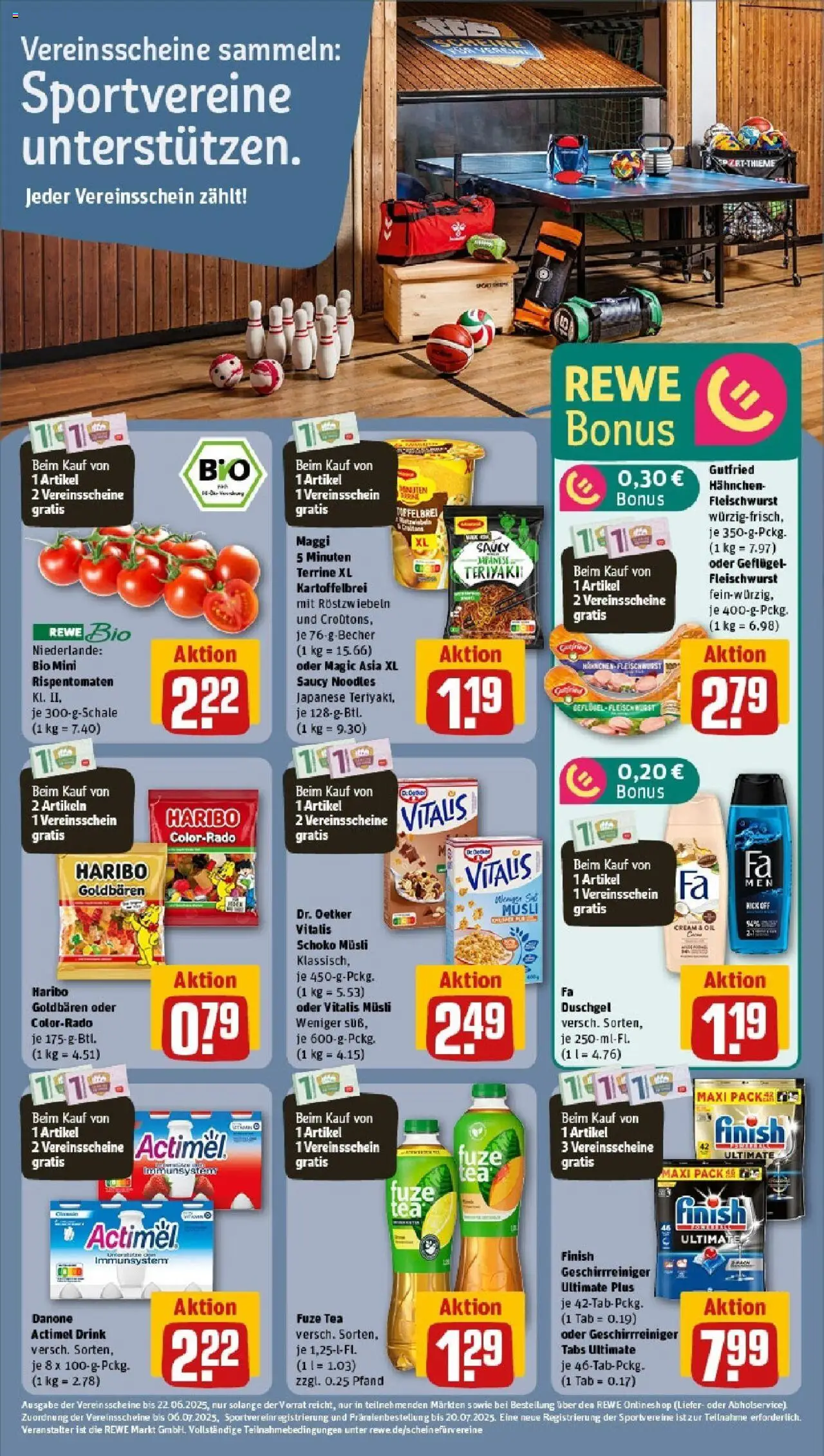 Rewe prospekt Düren	 - gültig ab dem 08.06.2025 | Seite: 20 | Produkte: Actimel, Haribo, Duschgel, Maggi 5 minuten terrine