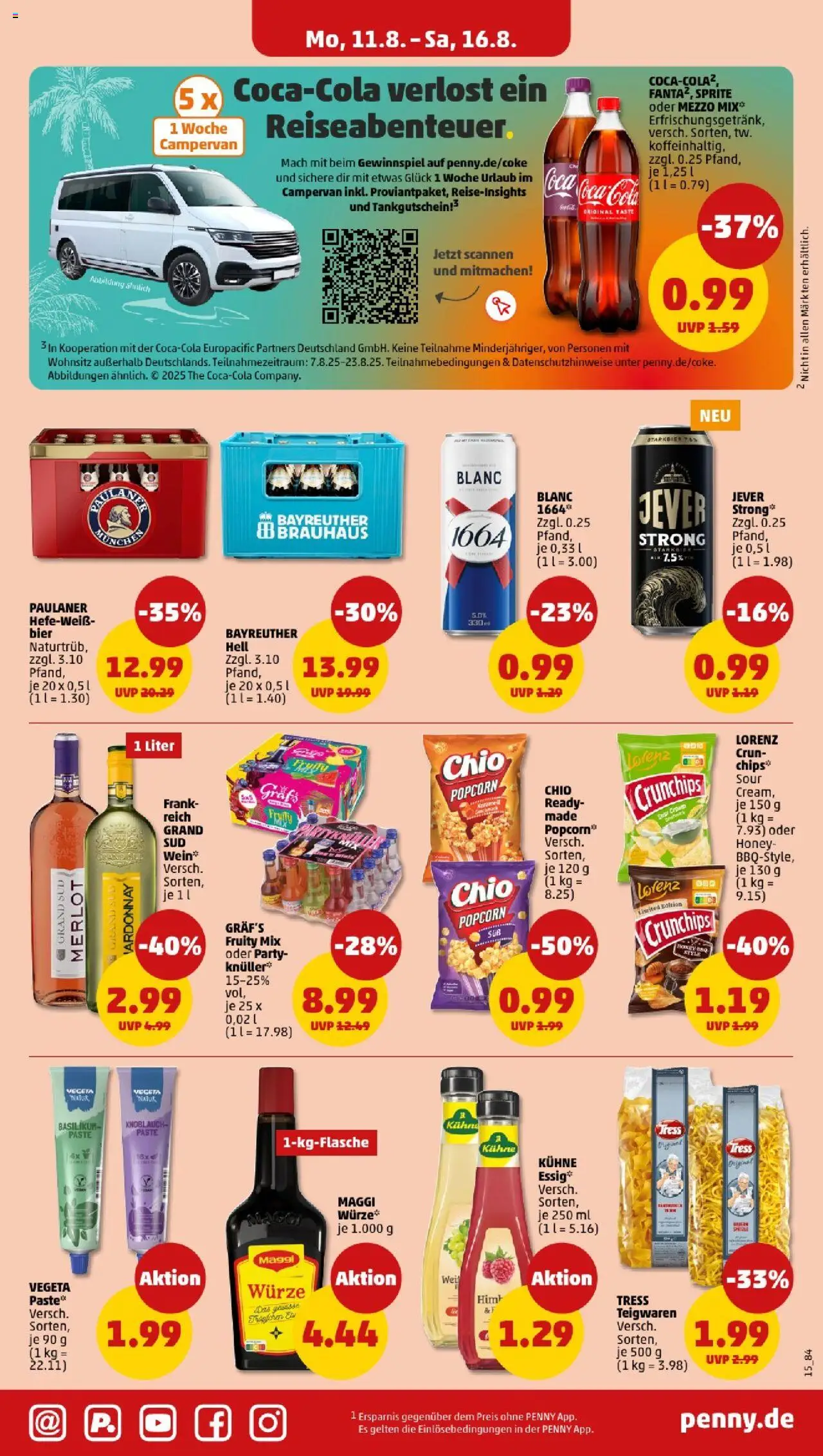 Penny - Baden-Württemberg - gültig ab dem 11.08.2025 | Seite: 15 | Produkte: Coca cola, Sprite, Cola, Bier