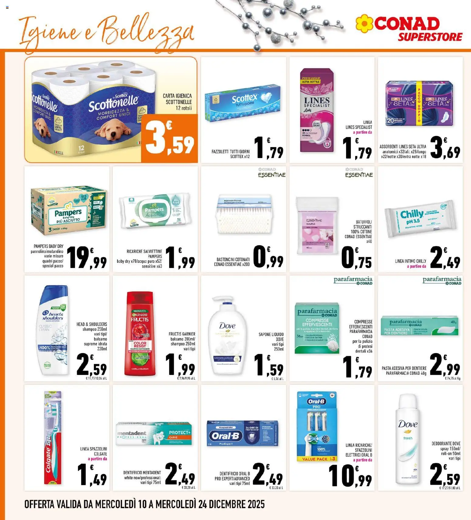 Volantino Conad del 10.12.2025 | Pagina: 28 | Prodotti: Balsamo, Carta igienica, Dentifricio, Pasta