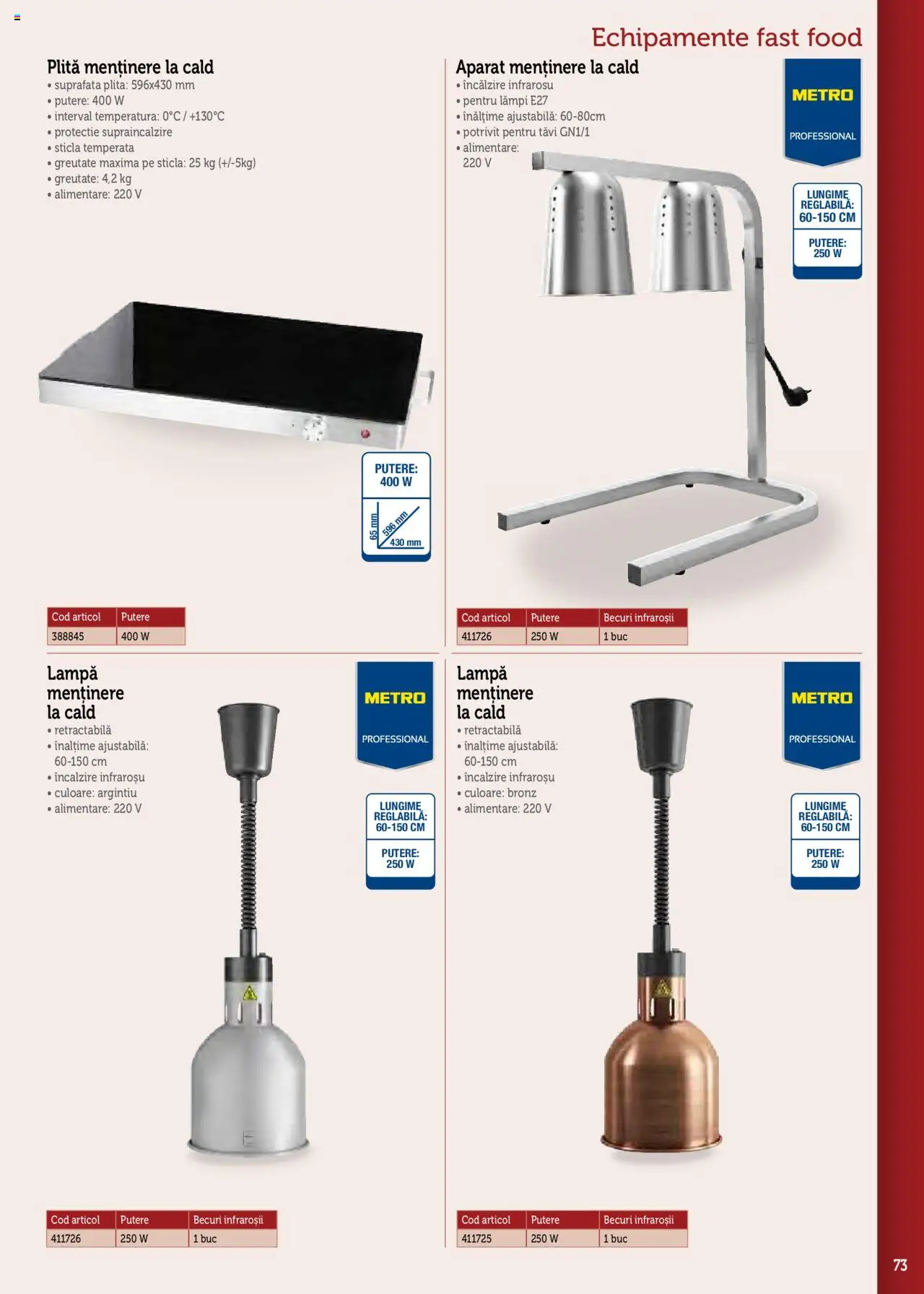 Noul catalog Metro – valabil de la 17.09.2025 | Pagină: 73 | Produse: Plită, Lampă